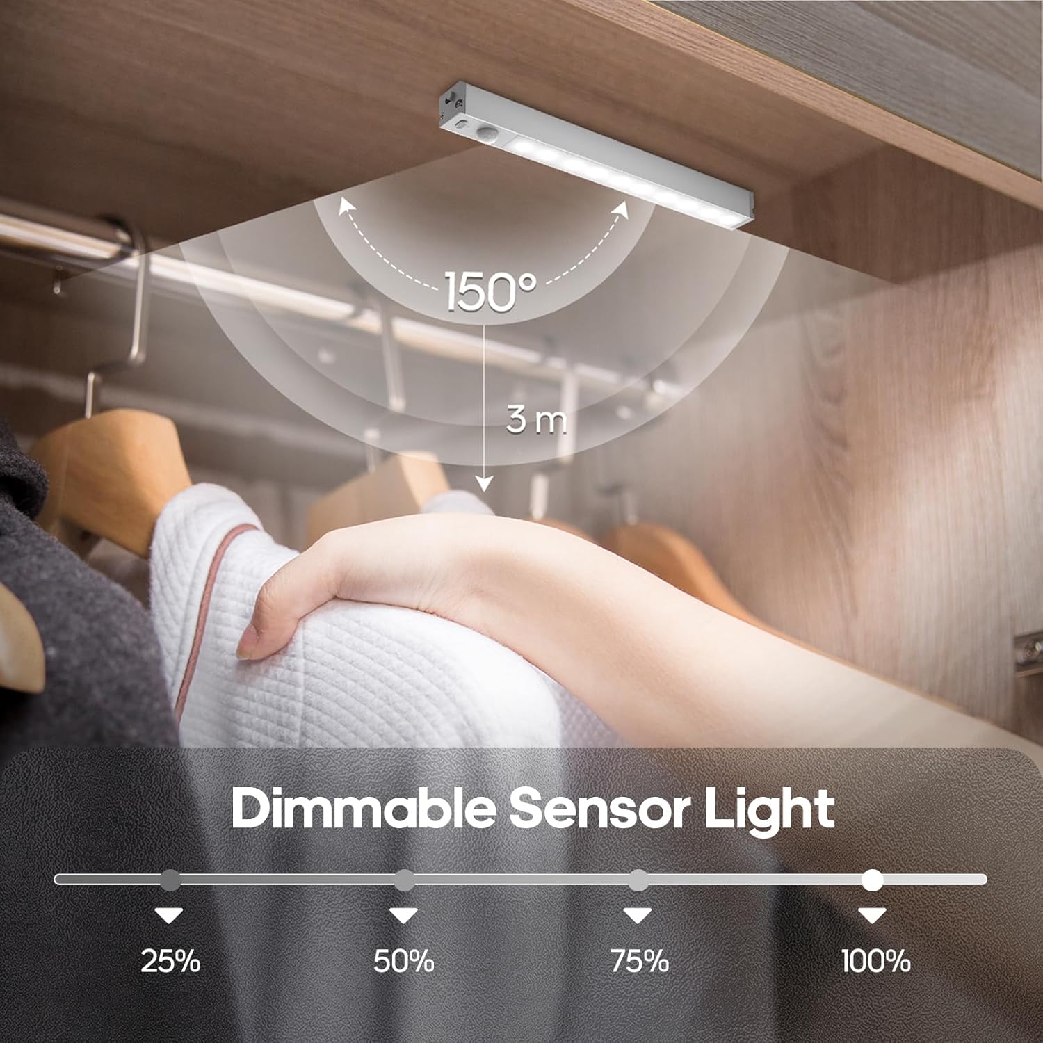 Thumbnail 2 de GOODEA Aluminium Alloy Rechargeable Wardrobe/Under-Cabinet Light with Motion Sensor (18cm, 10 LED, USB)