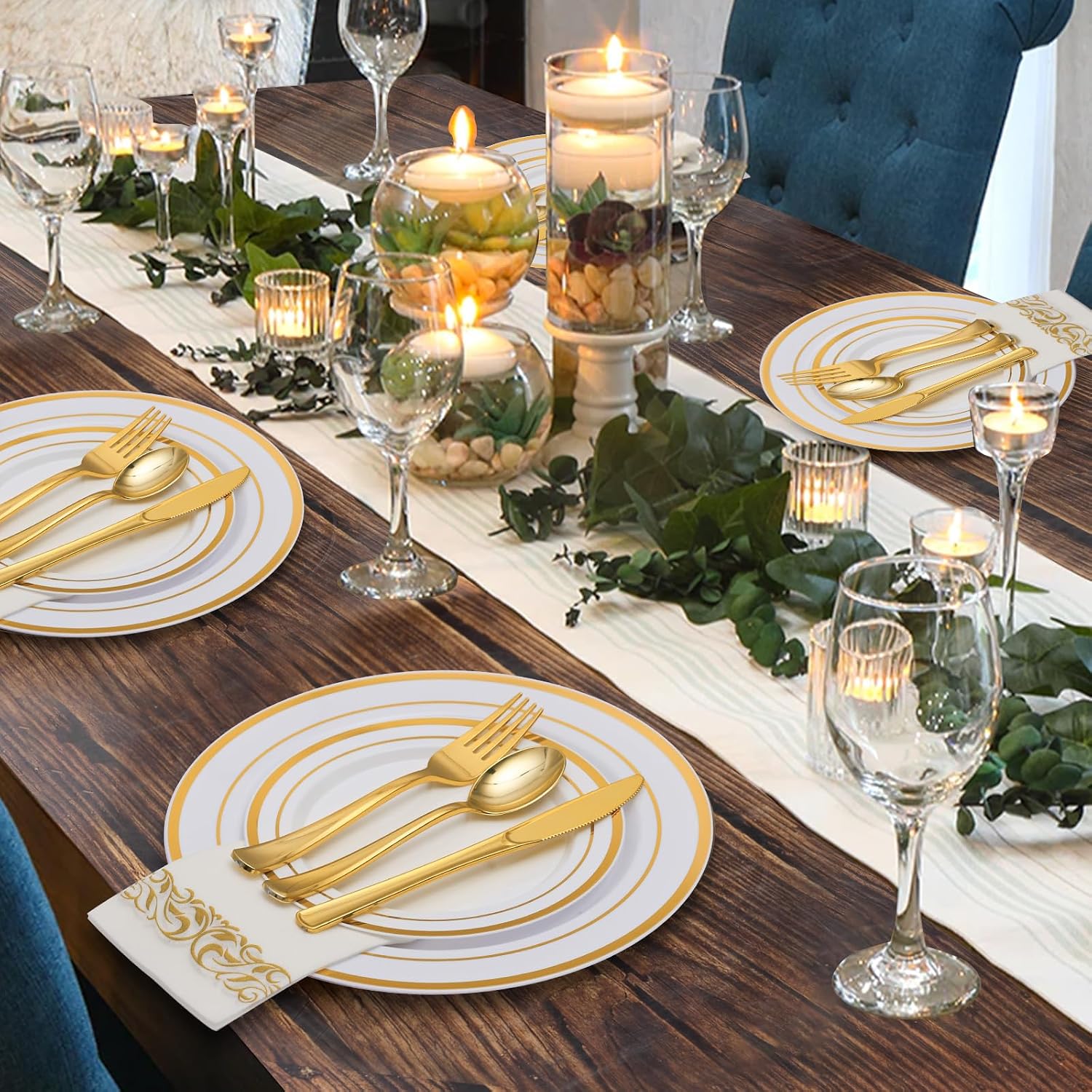 Detalle 2 de Goodluck 700-Piece Gold Dinnerware Set for 100 Guests