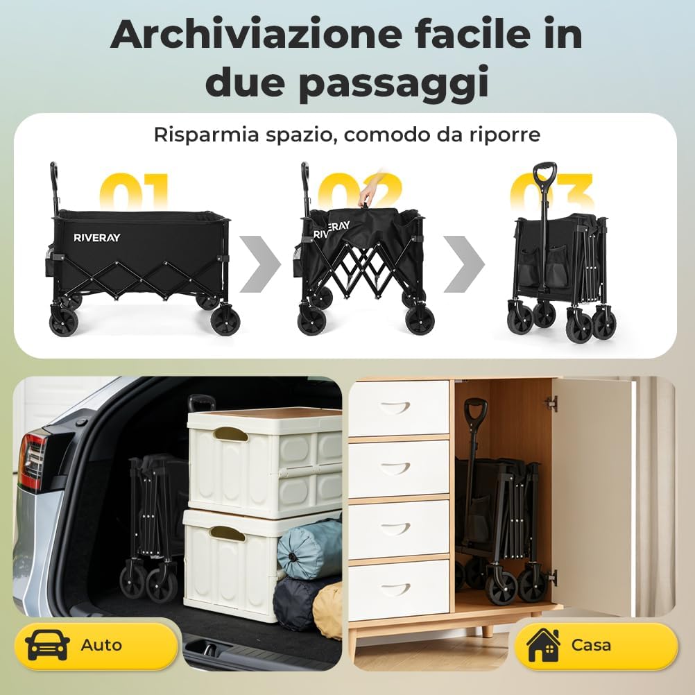 Thumbnail 1 de RIVERAY Carrello da Campeggio Pieghevole 120L – Portatile, 100 kg, Ruote Tutti Terreni