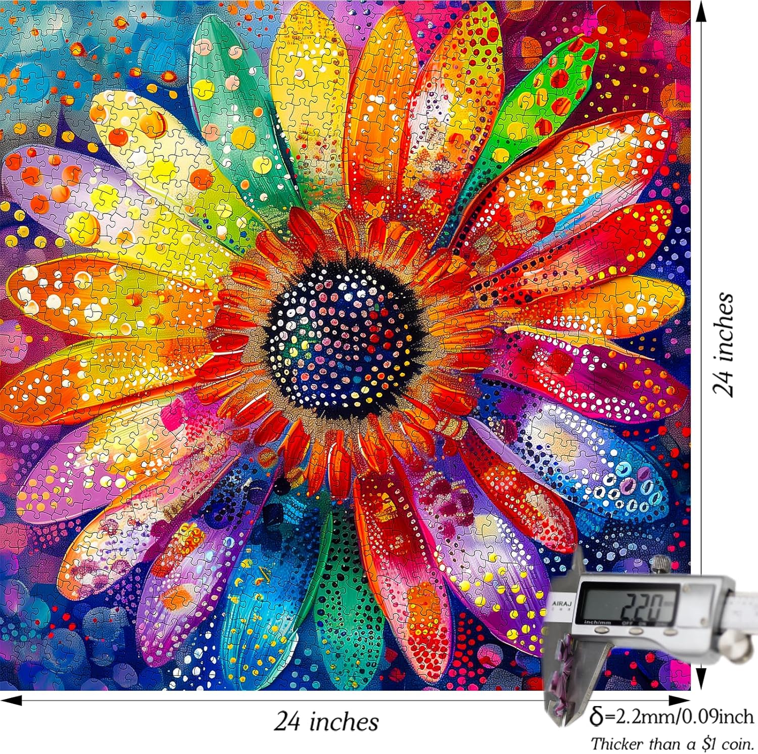Detalle 1 de Bgraamiens Rainbow Pointillisme Gerbera Flower 1000-Piece Jigsaw Puzzle