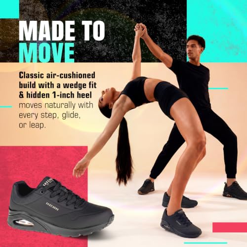 Detalle de Skechers Damen Uno Stand On Air Weit Trainer in Schwarz – Durabuck Mesh, Weitpassform