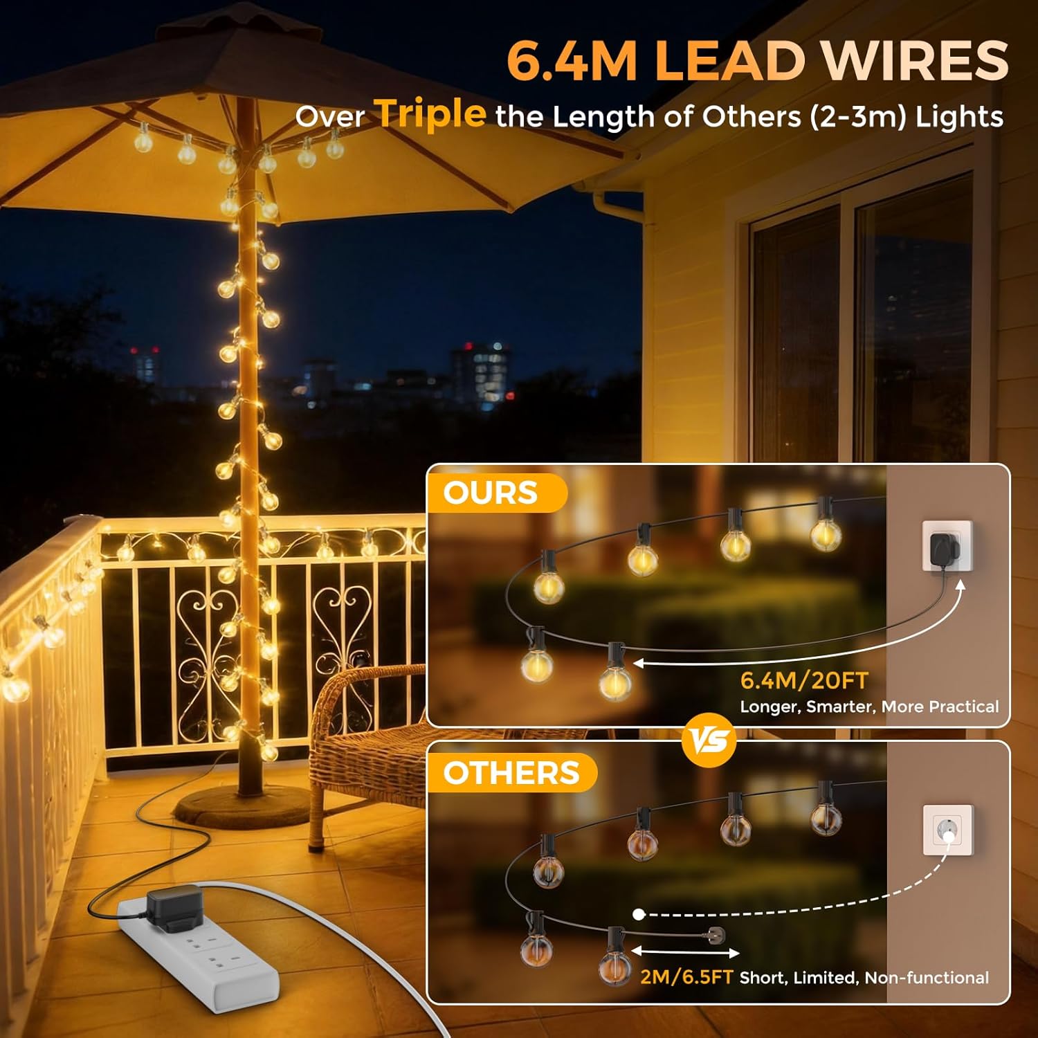 Thumbnail 2 de Outdoor String Lights Mains Powered 33.3 m G40 LED Gazebo Light with Plug, APP & Remote Dual Control (24V, IP44) – 40+2 Spare Bulbs