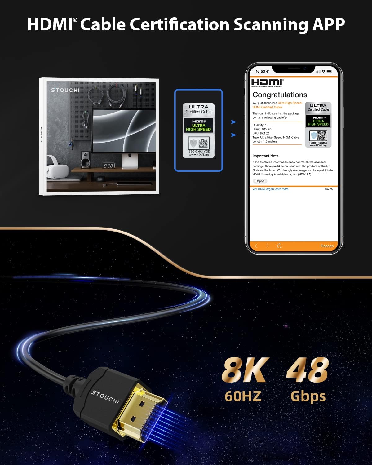 Detalle 2 de Stouchi Ultra Thin Hyper 1.5M HDMI 8K