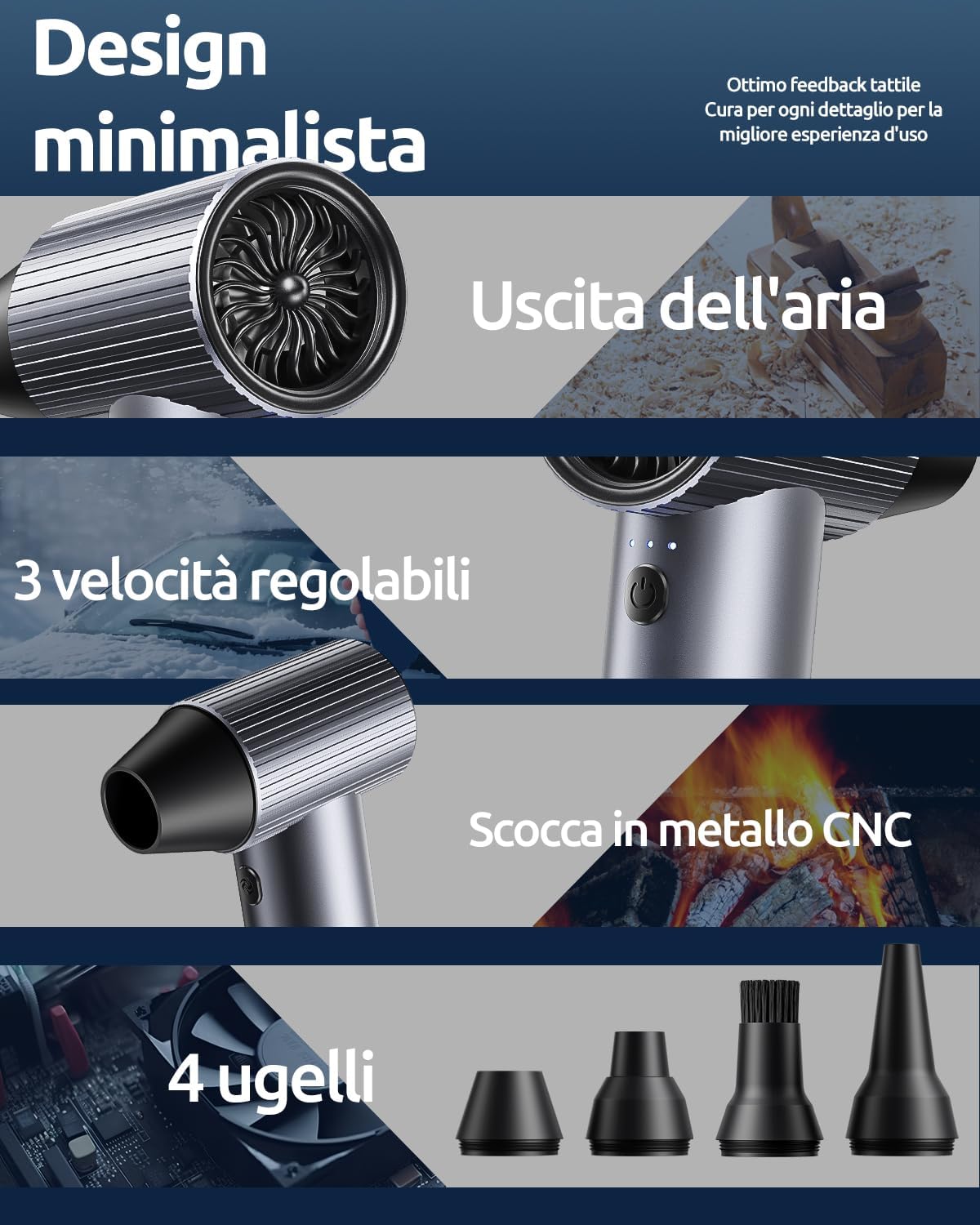 Thumbnail 5 de 300000RPM Soffiatore Aria Compressa in Metallo – Mini Spolverino a Batteria con 4 Ugelli, 3 Velocità, Senza Fili
