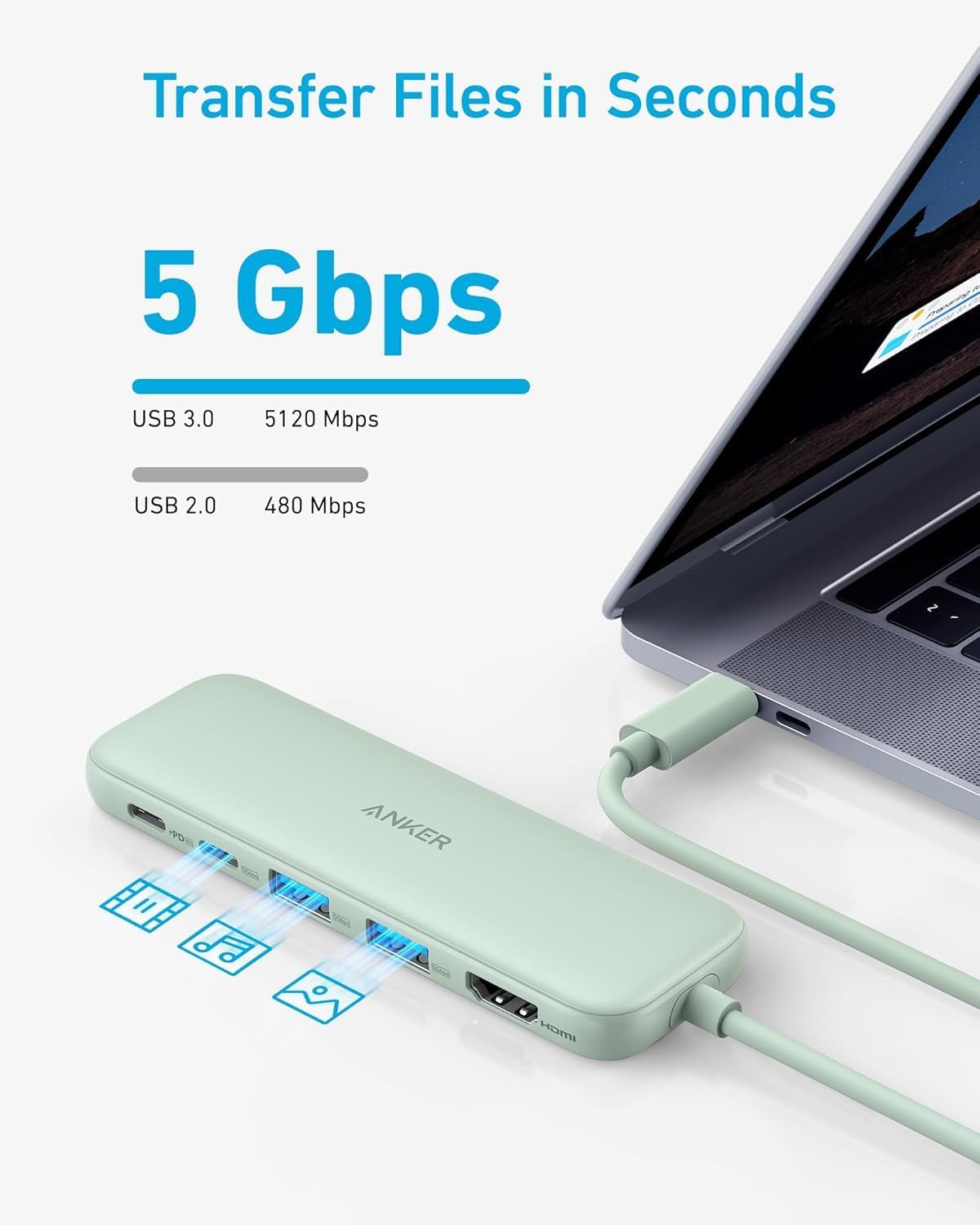 Thumbnail 3 de Anker USB-C Hub 5-in-1 (HDMI 4K, 5Gbps USB-C + 2× USB-A, up to 85W pass-through charging)