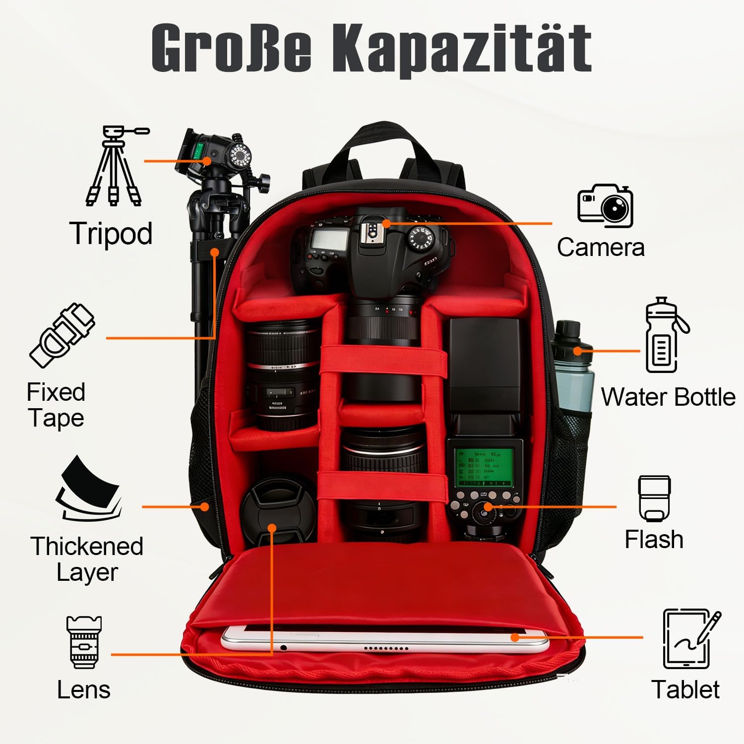 Detalle de LP Kamerarucksack – Professioneller Unisex-Kamerarucksack, wasserdicht, kompatibel mit DSLR/SLR, Objektive, Stative und Zubehör