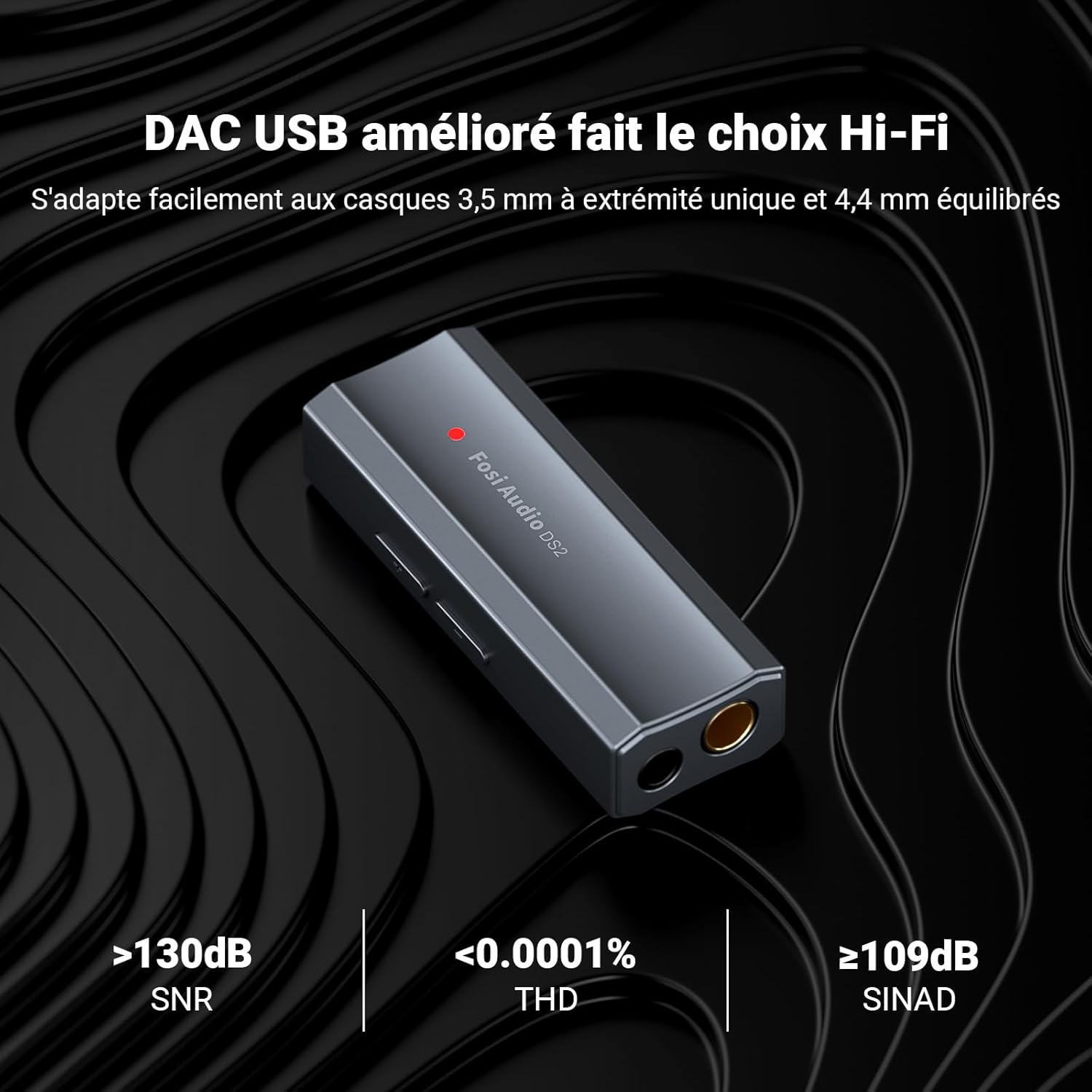 Detalle de Fosi Audio DS2 : DAC/Amplificateur USB-C vers casque avec sortie 3,5 mm et 4,4 mm — DS256, CS43131