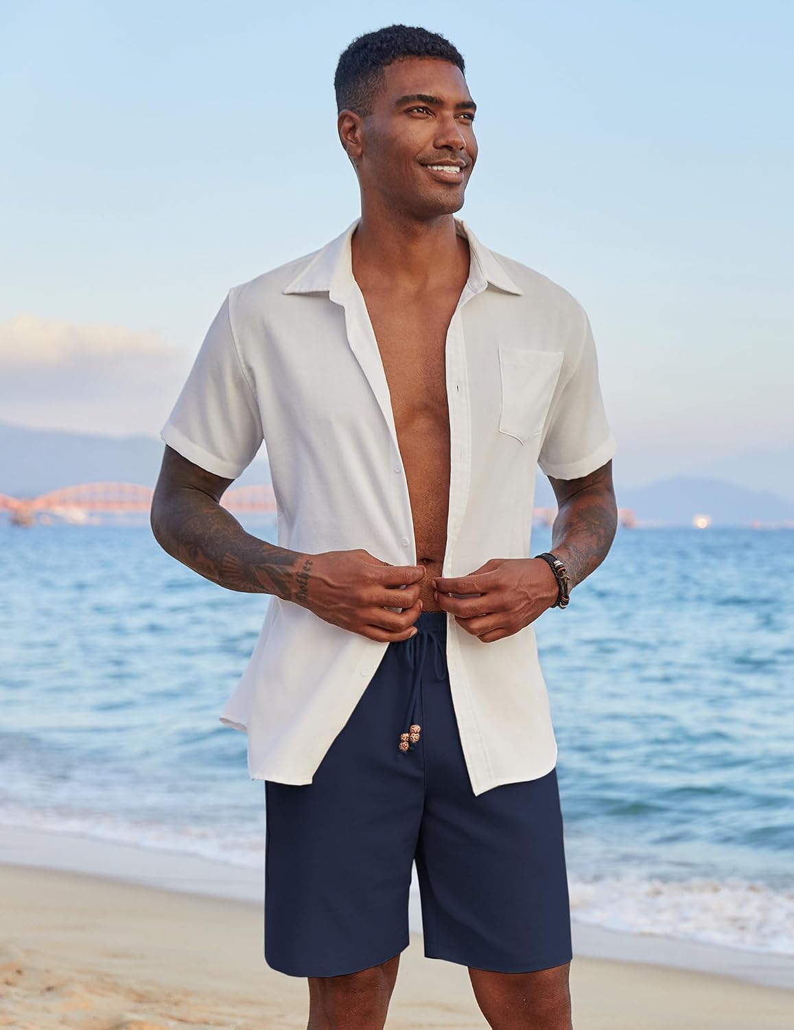 Detalle de COOFANDY Men's Linen Shorts, 9-Inch Inseam
