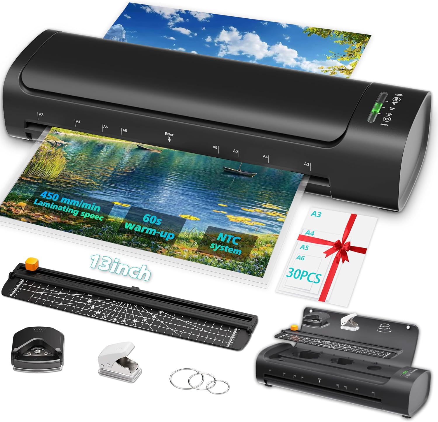 Detalle de Elysine 13-Inch Laminator, A3 Hot and Cold, 60-Second Warm-Up