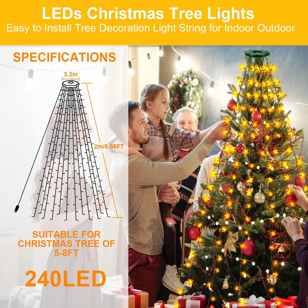 Thumbnail 2 de DREAMLAND DRCR100 Christmas Tree Topper Lights, 240 Warm White LEDs