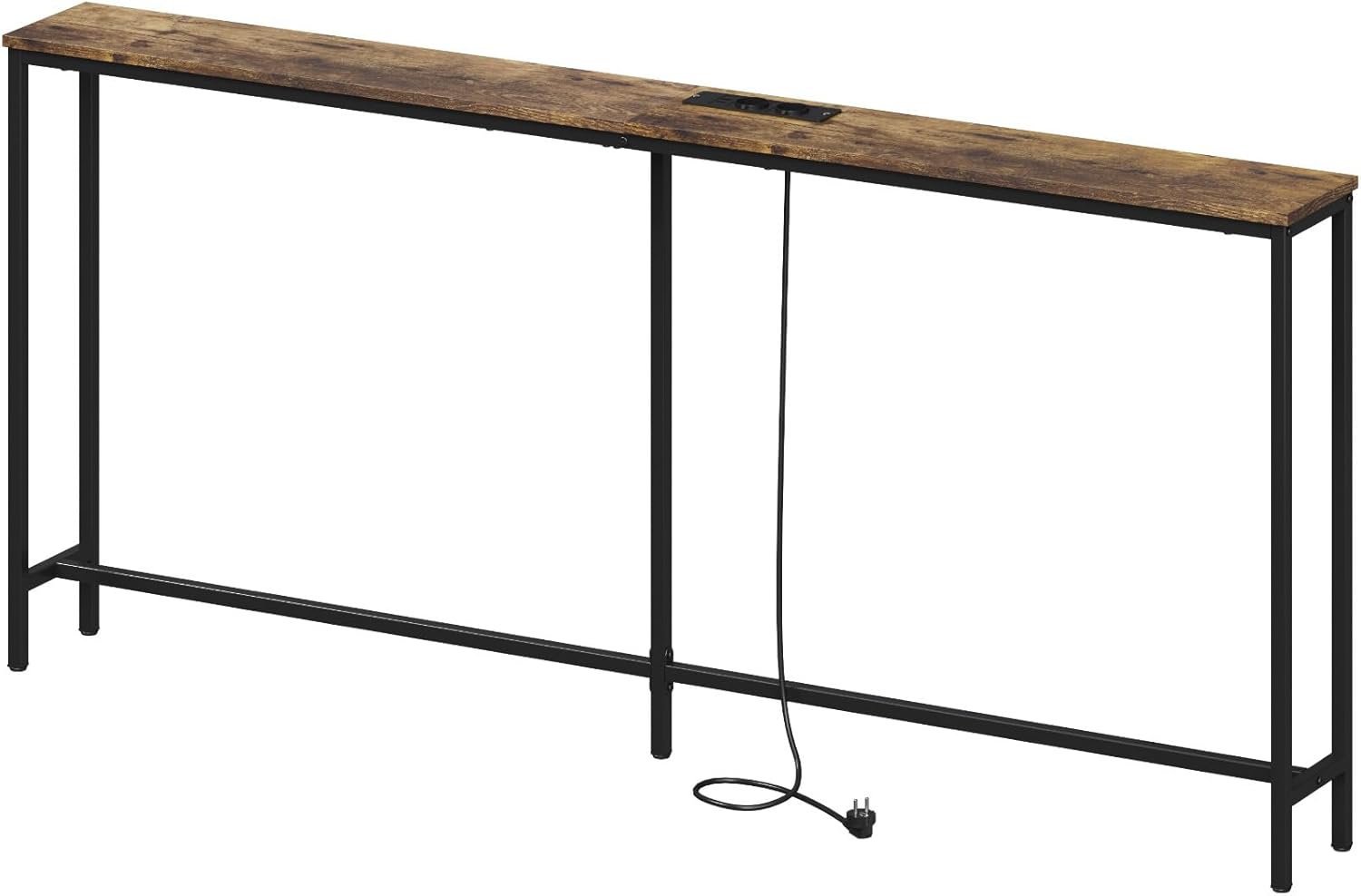 Lifewit Consolle Stretta 180 cm con 2 prese e 2 porte USB, tavolo da divano 180x20x80 cm marrone rustico