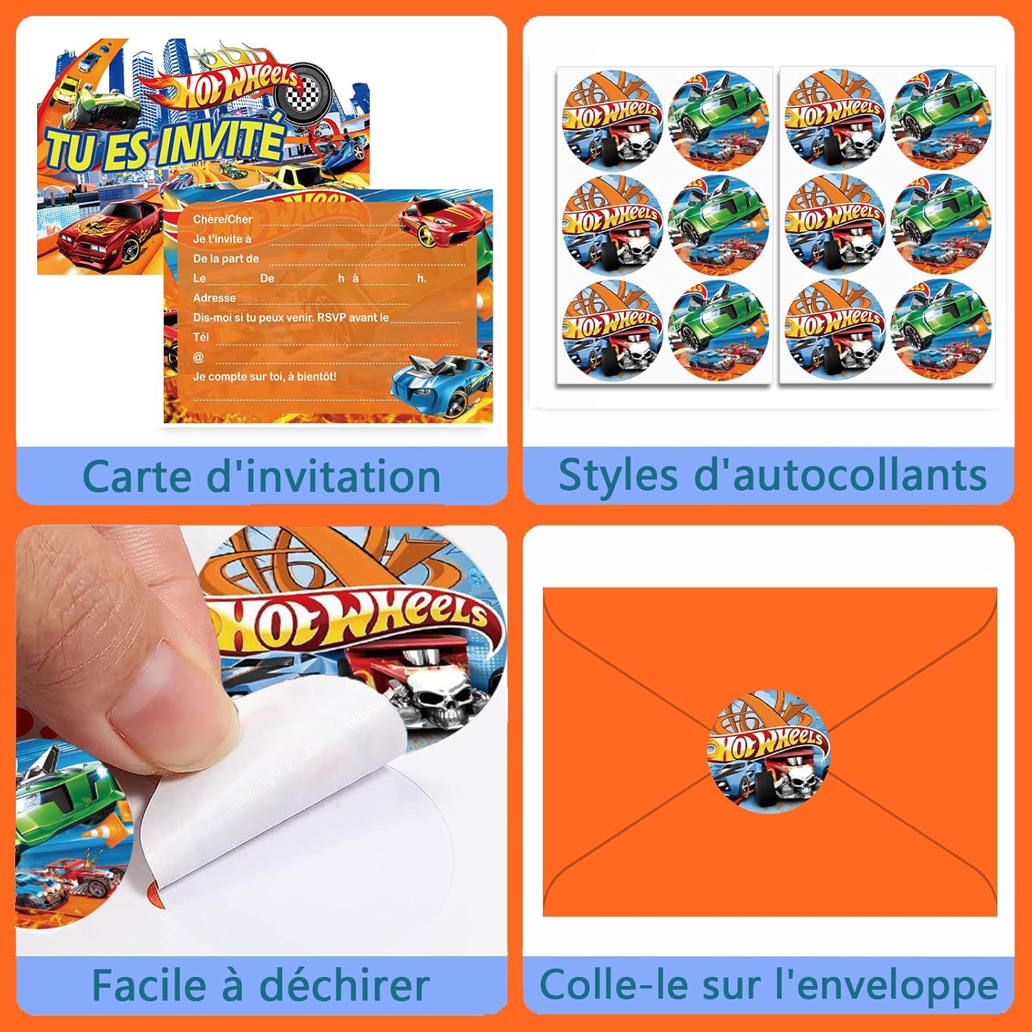 Thumbnail 2 de Ctxtqtdt : lot de 12 cartes d’invitation Hot Wheels pour anniversaire (A6) avec enveloppes