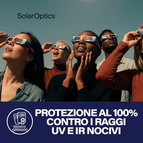 Detalle 2 de Occhiali per Eclissi Solare 10 Pack con 3 Filtri per Smartphone – Kit completo Solar Optics