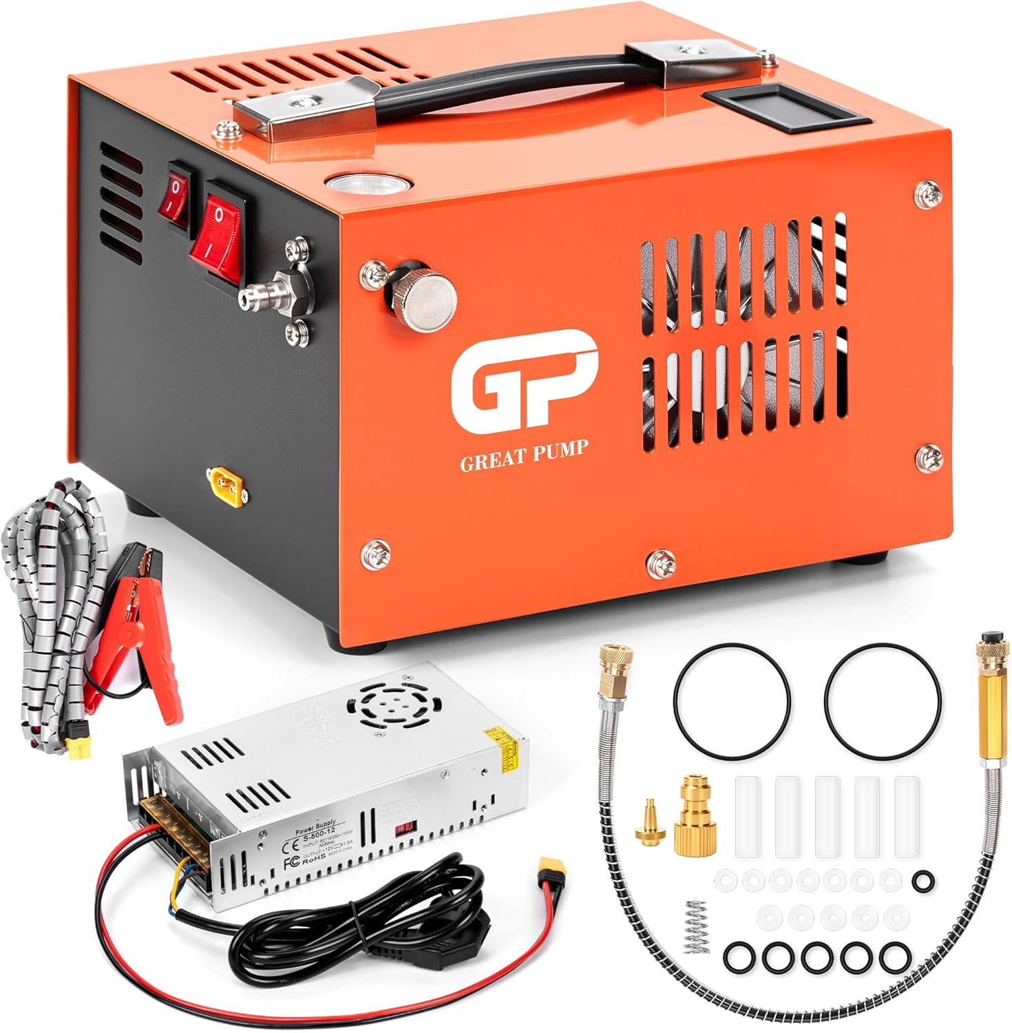TUXING PCP Compressore d’aria portatile 4500 PSI/30 MPa con connettore rapido e adattatore di alimentazione incorporato