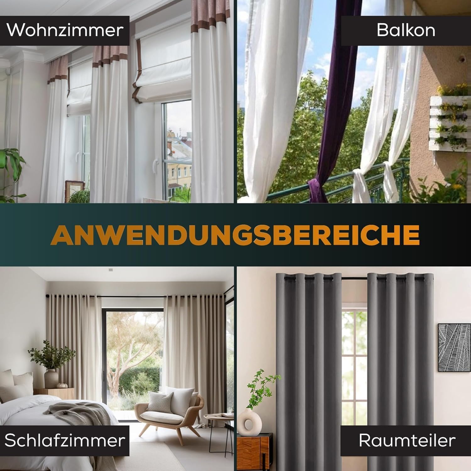 Thumbnail 5 de MEISENBERG Gardinenstange ohne Bohren 320-370 cm, Schwarz, Ø 32 mm – Teleskopstange zum Klemmen