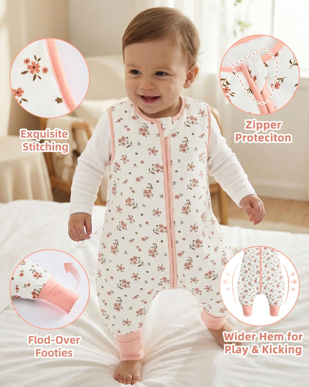 Thumbnail 1 de WYTbaby 2 Pack Sleeping Bag with Legs: 0.5, 1, 1.5 Tog Cotton Sleep Sacks for Toddlers