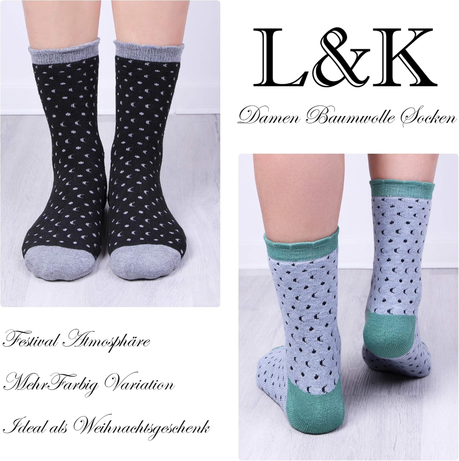 Thumbnail 3 de L&K Lot de 6 chaussettes sportives femme multicolores en coton hiver 92263VA