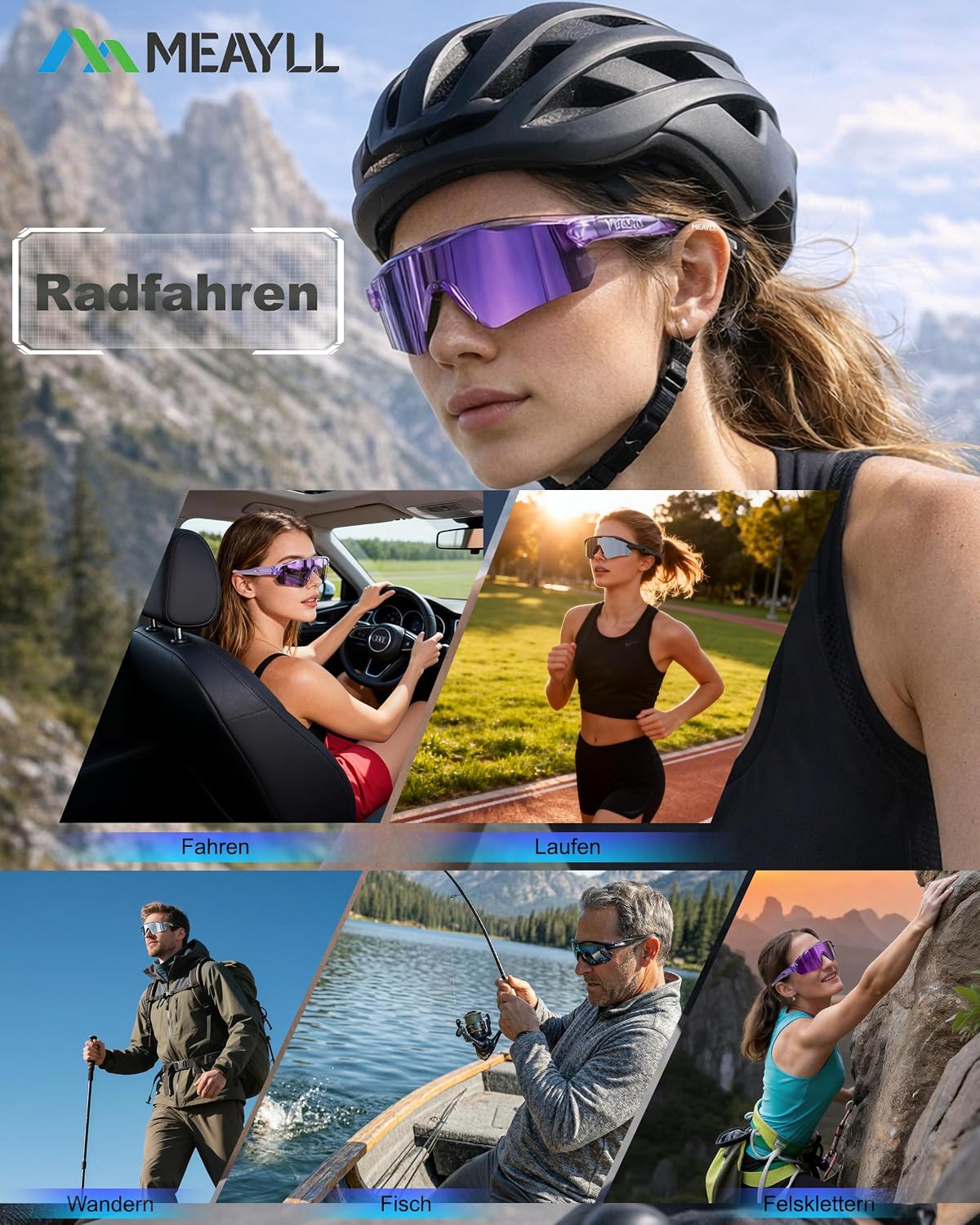 Thumbnail 6 de Meayll Fahrradbrille Herren Damen – UV400 Schutz, leichter TR90 Rahmen, verstellbare Nasenpads