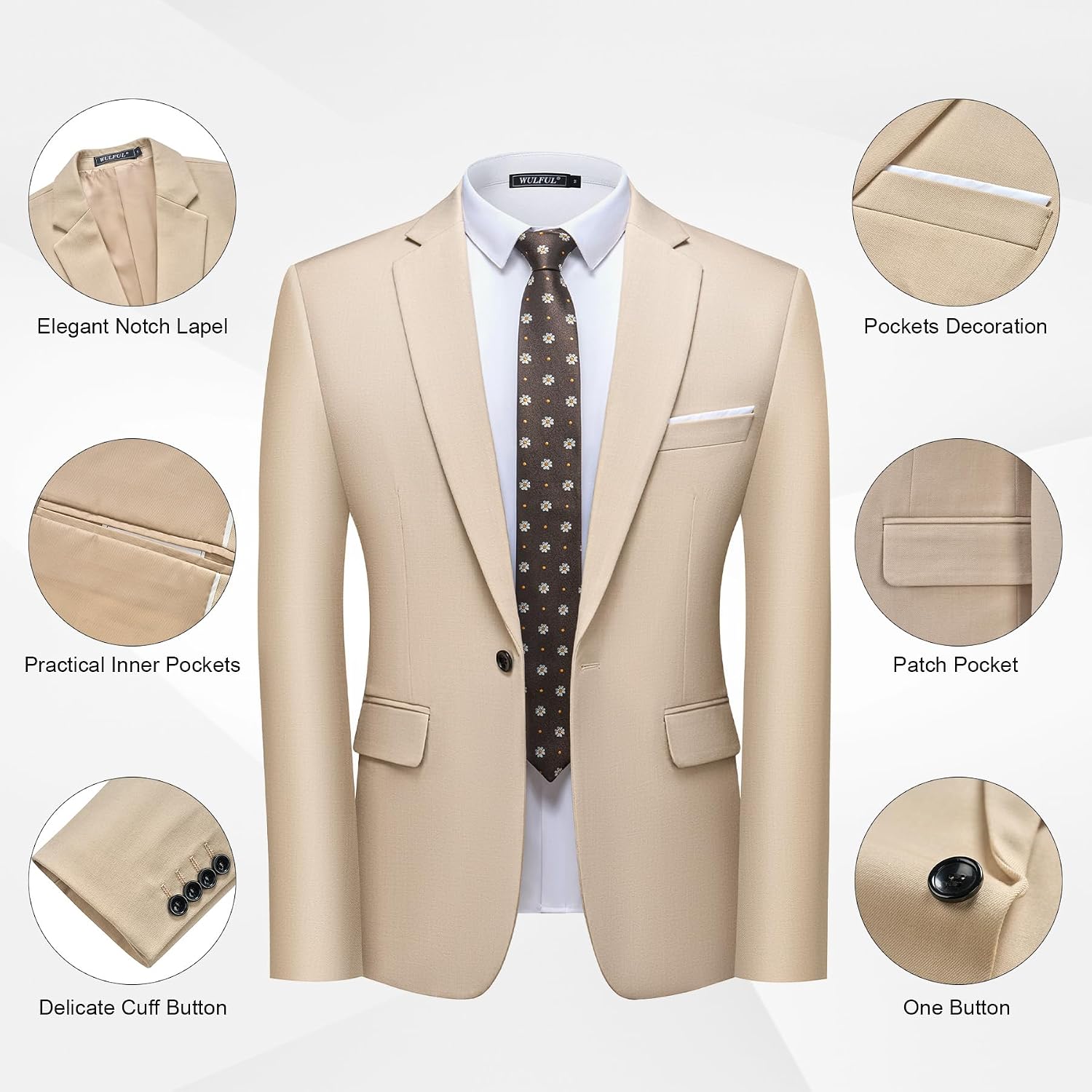 Thumbnail 4 de WULFUL Men's Slim-Fit Suit Set with One-Button Blazer and Flat-Front Pants