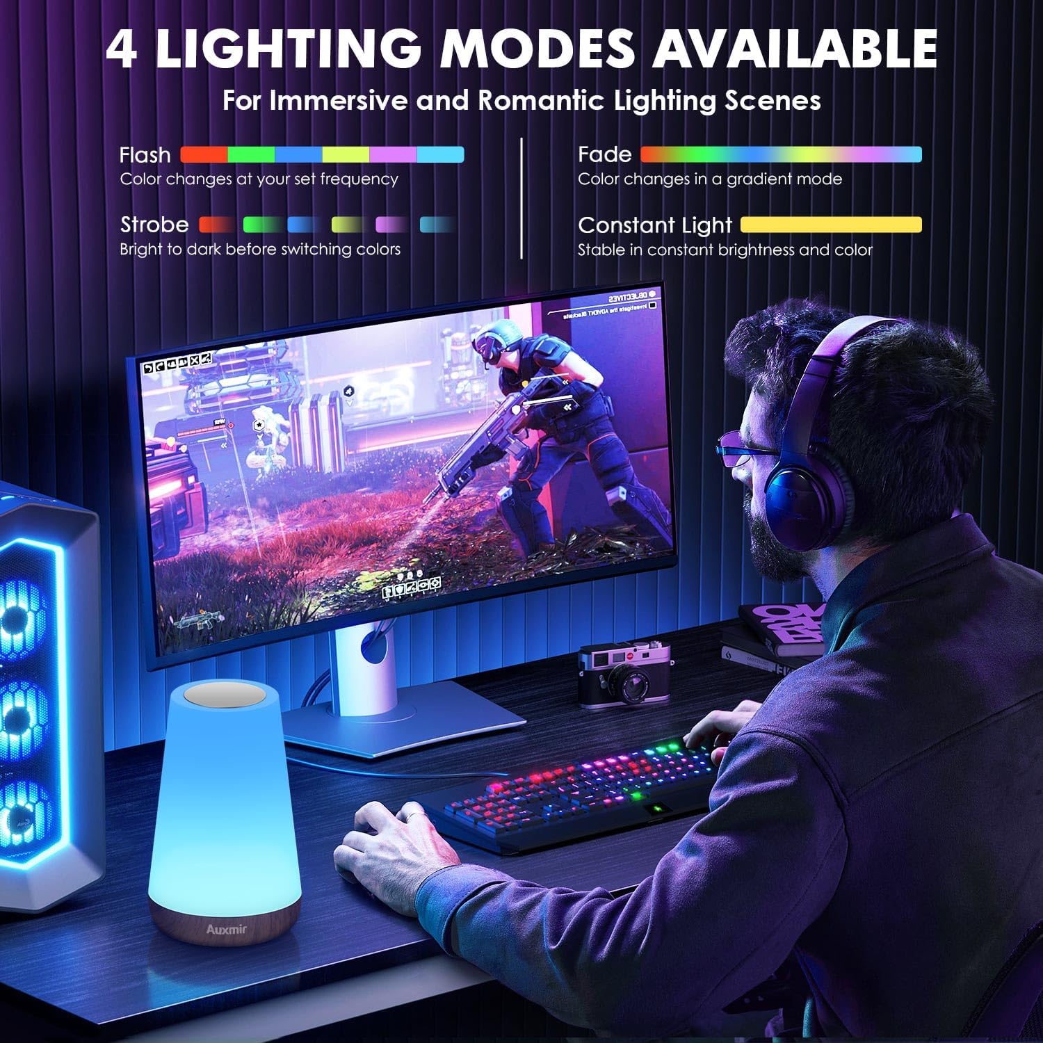 Thumbnail 4 de Auxmir Touch dimmbare Nachttischlampe mit RGB-Wechsel, Fernbedienung & USB-Akku