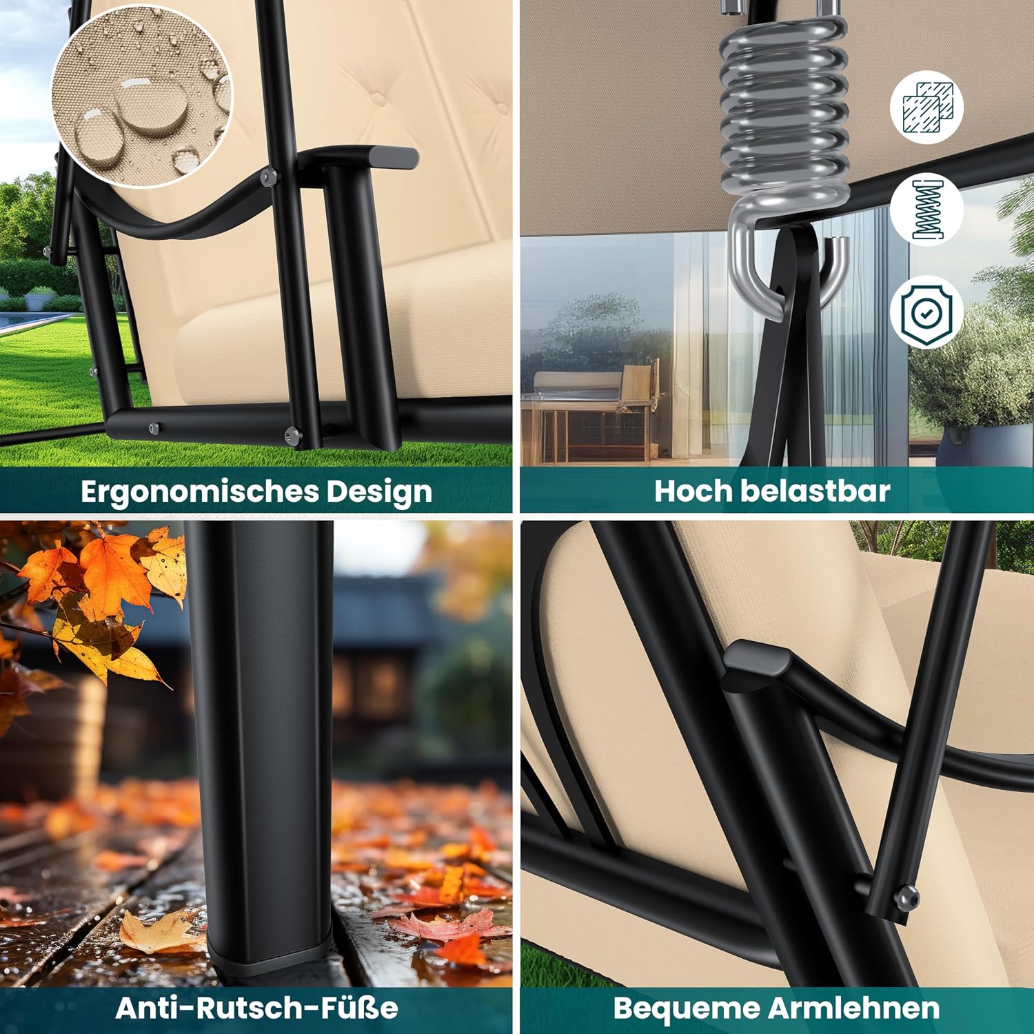 Detalle de KESSER® Hollywoodschaukel mit Sonnendach 3-Sitzer – wetterfest, komfortabel und vielseitig
