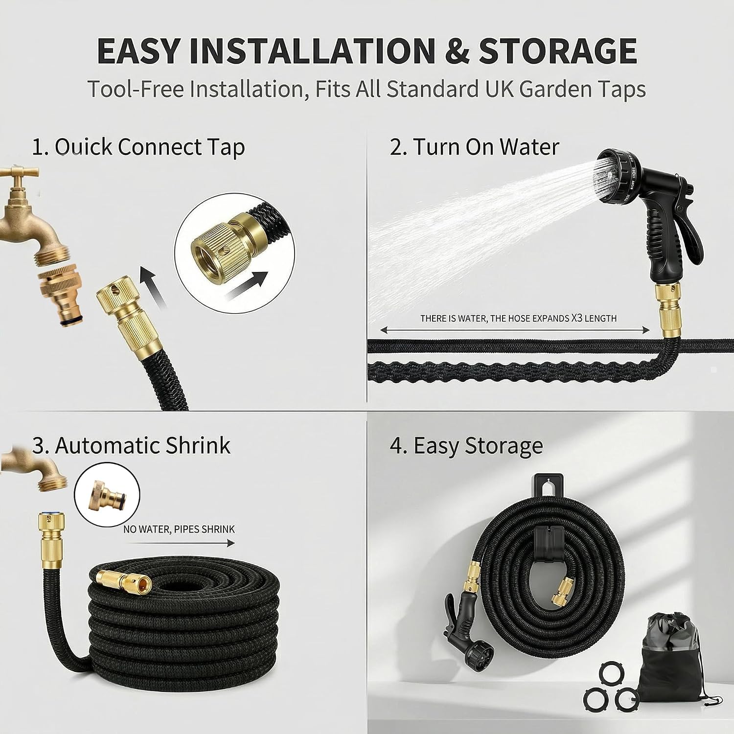 Detalle de Expandable Garden Hose, 100ft – Upgraded 3-Layer Latex, No-Kink with 10-Pattern Nozzle & Solid Brass Connectors