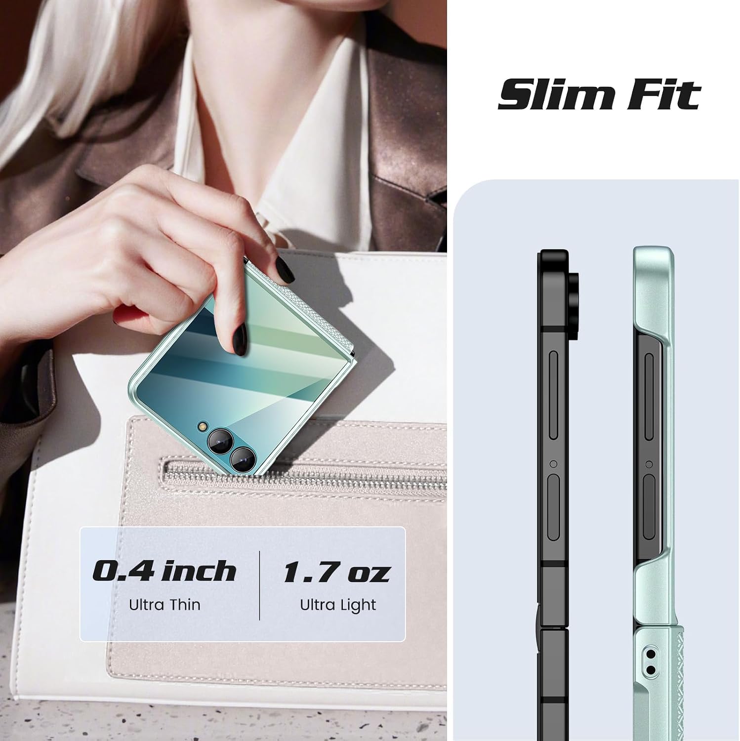 Detalle de Doeshine Slim Fit Case for Samsung Galaxy Z Flip 7 with Back Screen Protector & Hinge Protection (Mint Green)