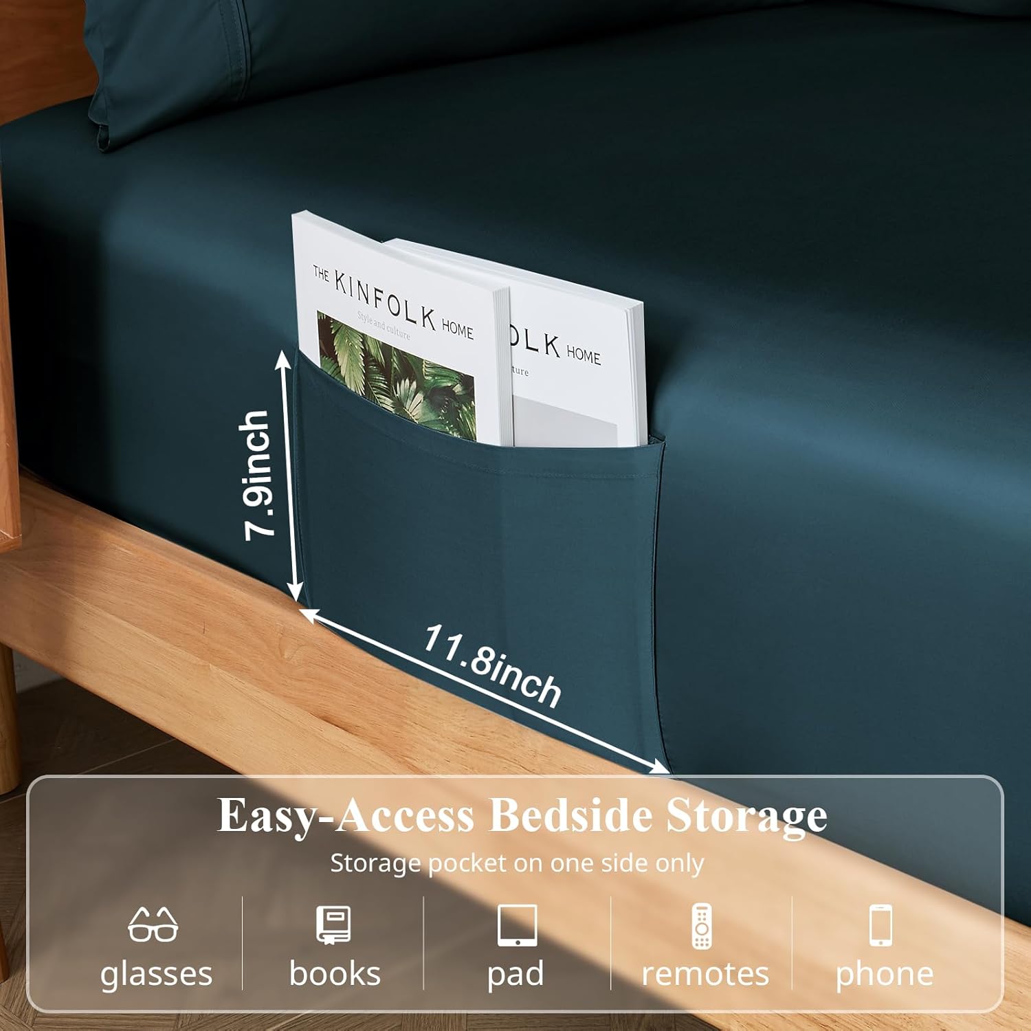 Thumbnail 3 de KRIMANO Queen Size Sheet Set (100% Viscose Derived from Bamboo) — Navy Blue, 4-Piece