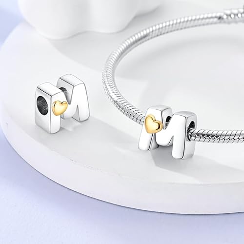 Detalle de TINSLO M Alfabeto Charms Abalorios Colgante de plata 925 para mujeres, compatible con pulseras Pandora y collares europeos