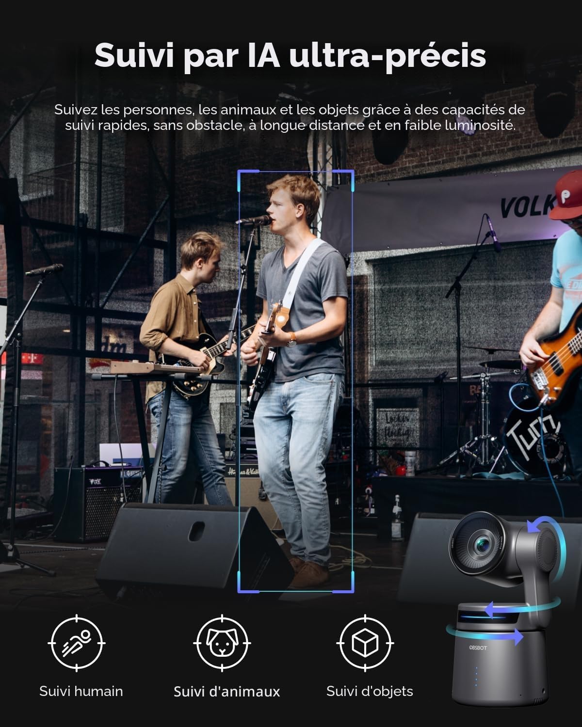 Detalle de OBSBOT Tail Air NDI 4K: la caméra PTZ auto-suivie idéale pour le streaming en direct