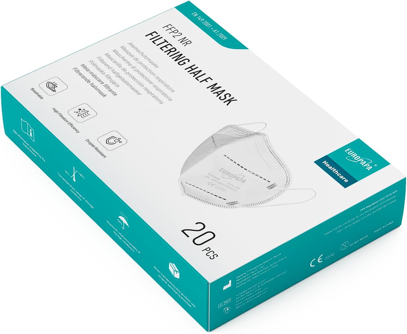 Detalle de EUROPAPA FFP2 Maske „Europapa“ (Unisex) im 20er Pack – FFP2 nach EN149:2001+A1:2009