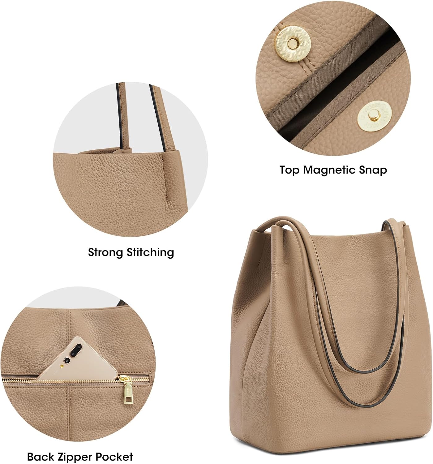 Thumbnail 4 de Kattee Borsa a tracolla da donna in vera pelle: morbida, con chiusura magnetica e formato medio