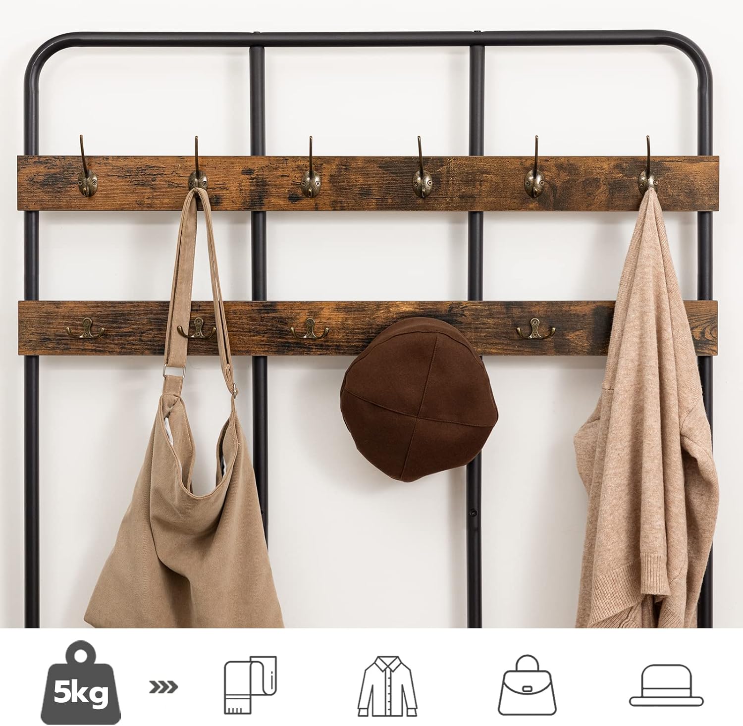 Thumbnail 3 de HOOBRO Grande Attaccapanni con Scarpiera e 12 Ganci – Mobile ingresso in metallo, stile industriale, 180 x 100 x 35,5 cm