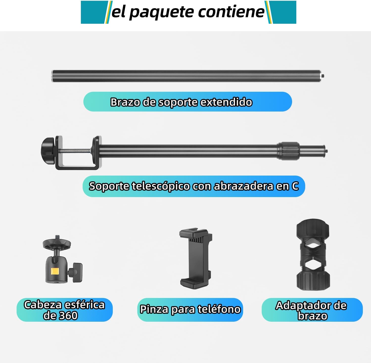 Detalle 2 de JEBUTU OS02 Kamera-Tischstativ Overhead mit flexiblem Arm, C-Klemme und 1/4" Kugelkopf (31–57 cm)
