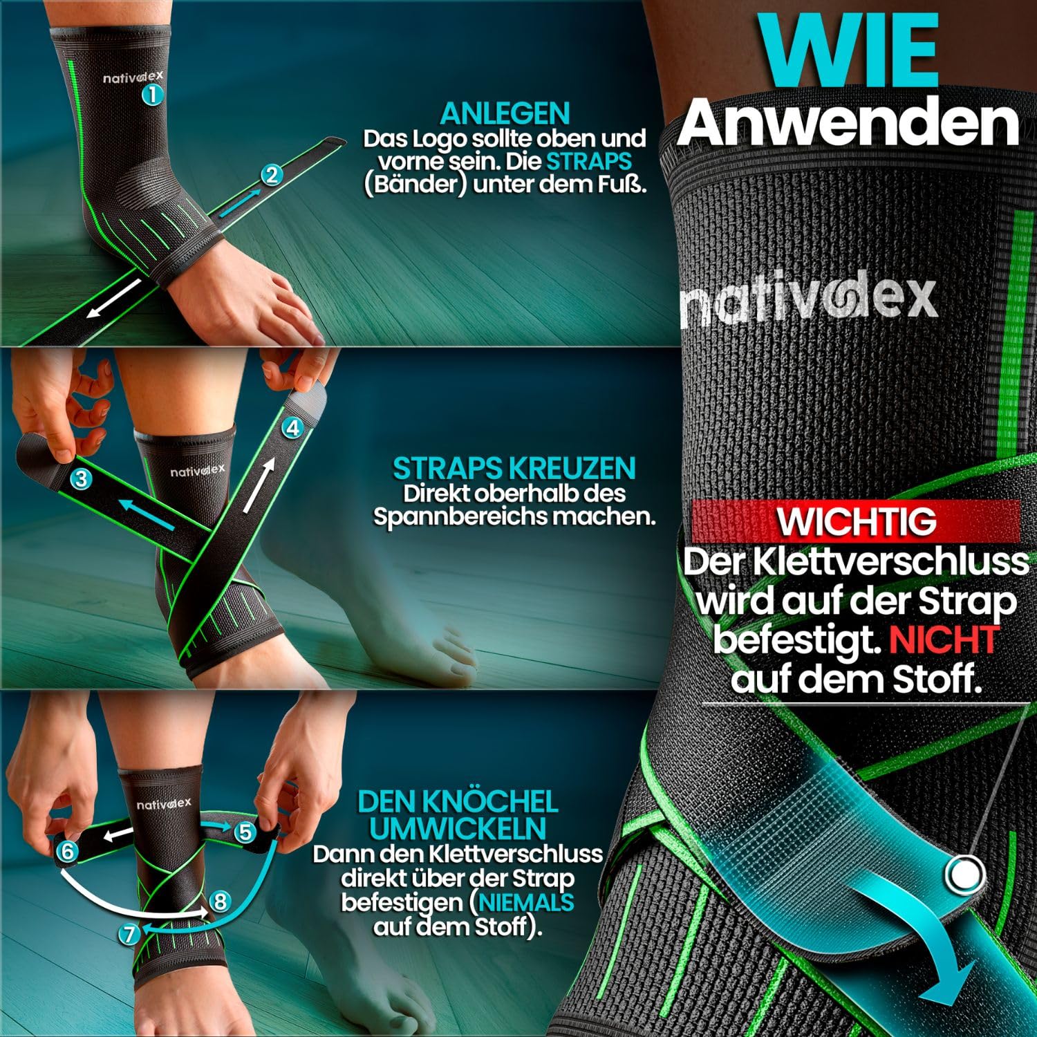Thumbnail 6 de NativoDex Sprunggelenkbandage – Verstellbare Knöchelbandage für Plantarfasziitis & Achillessehne