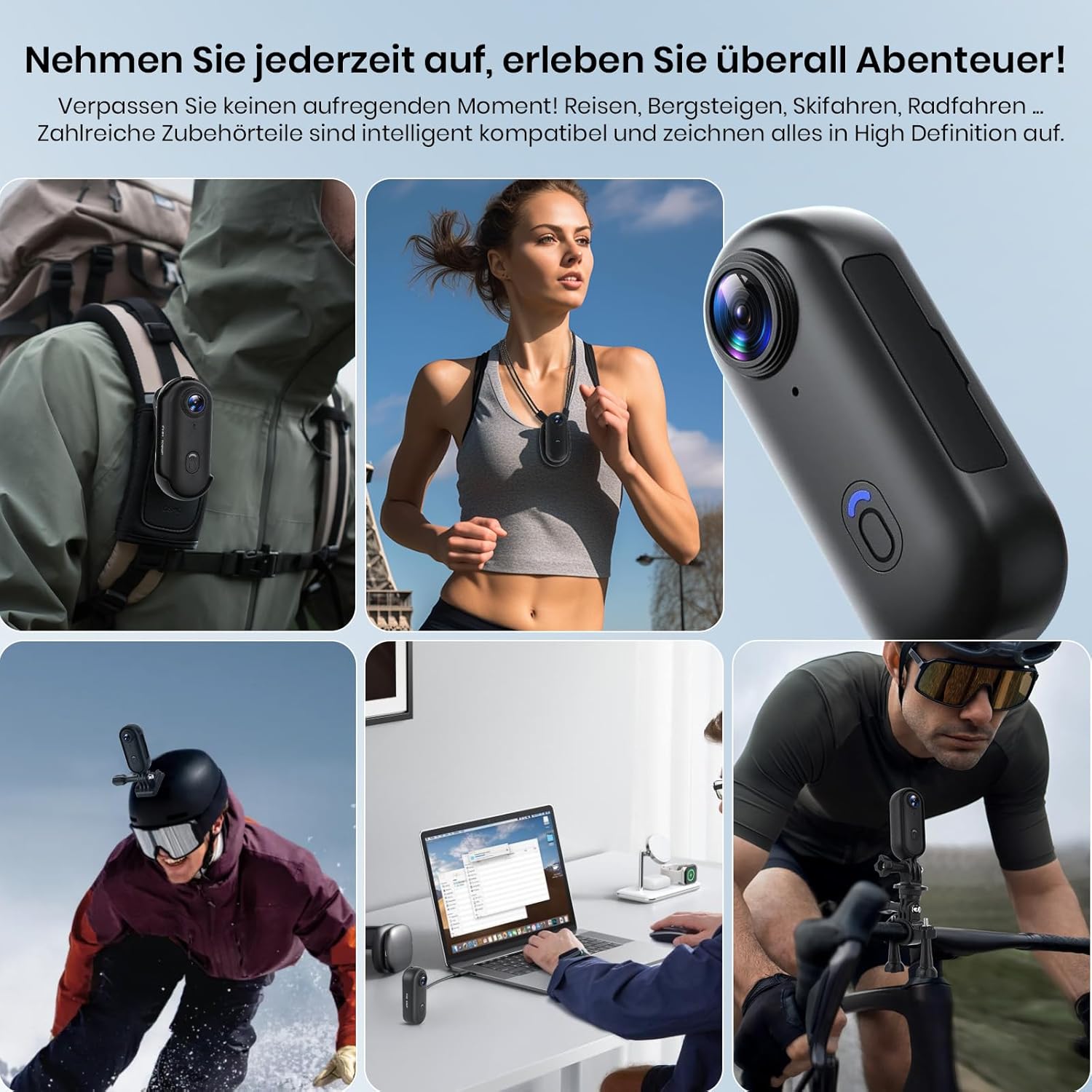 Detalle de Hiwoor Action Cam – Mini Bodycam mit 120° Weitwinkel, IP68 bis 30 m, 150 Min. Akku, 64 GB TF & umfangreichem Zubehör