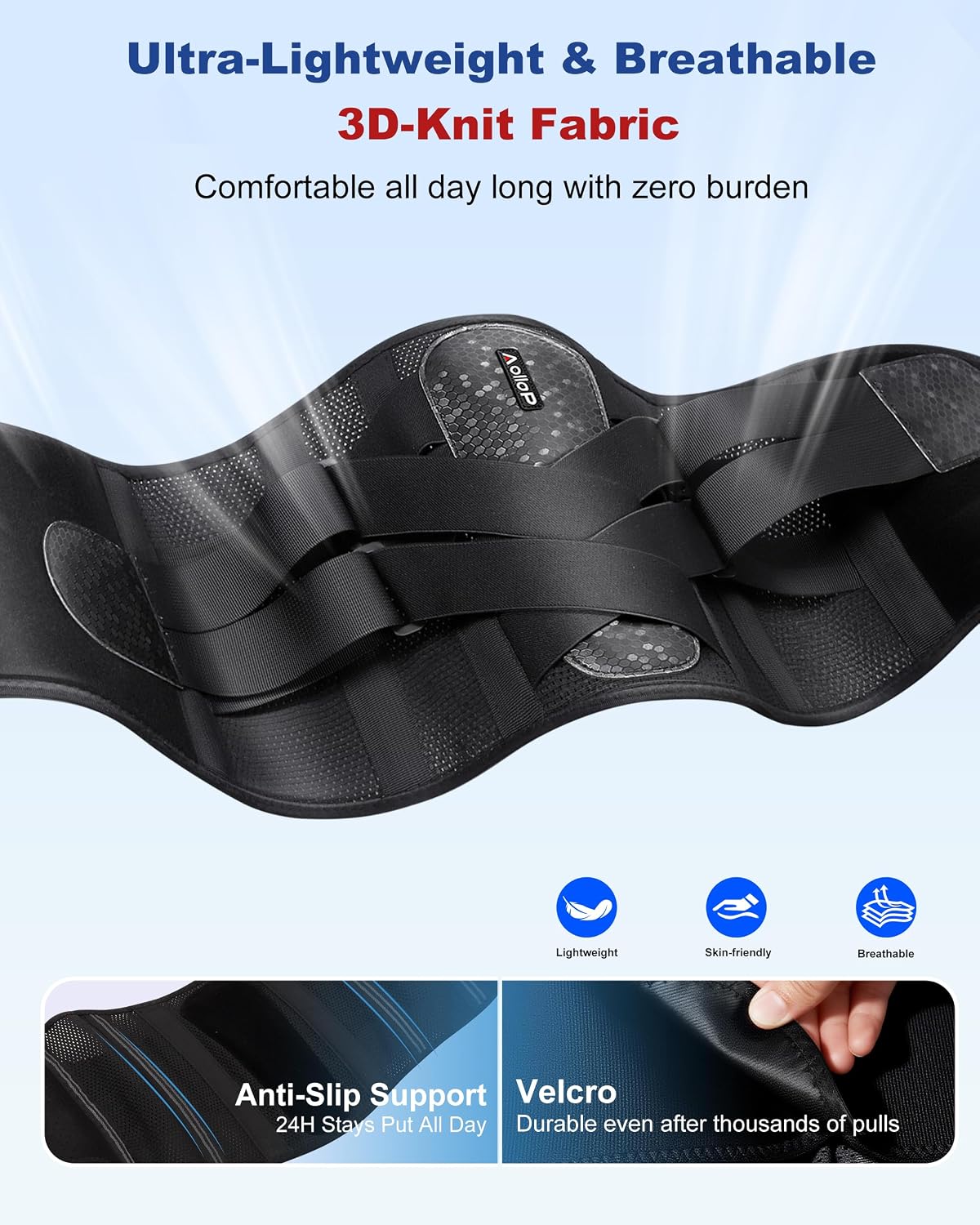 Thumbnail 4 de Aollop Back Support Belt for Lower Back Pain – 8X Stronger Lumbar Brace with 3D Pad