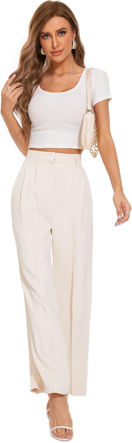 Thumbnail 1 de FUNYYZO Women's Wide-Leg Pants with Back Elastic Waist — Professional Straight-Leg Trousers