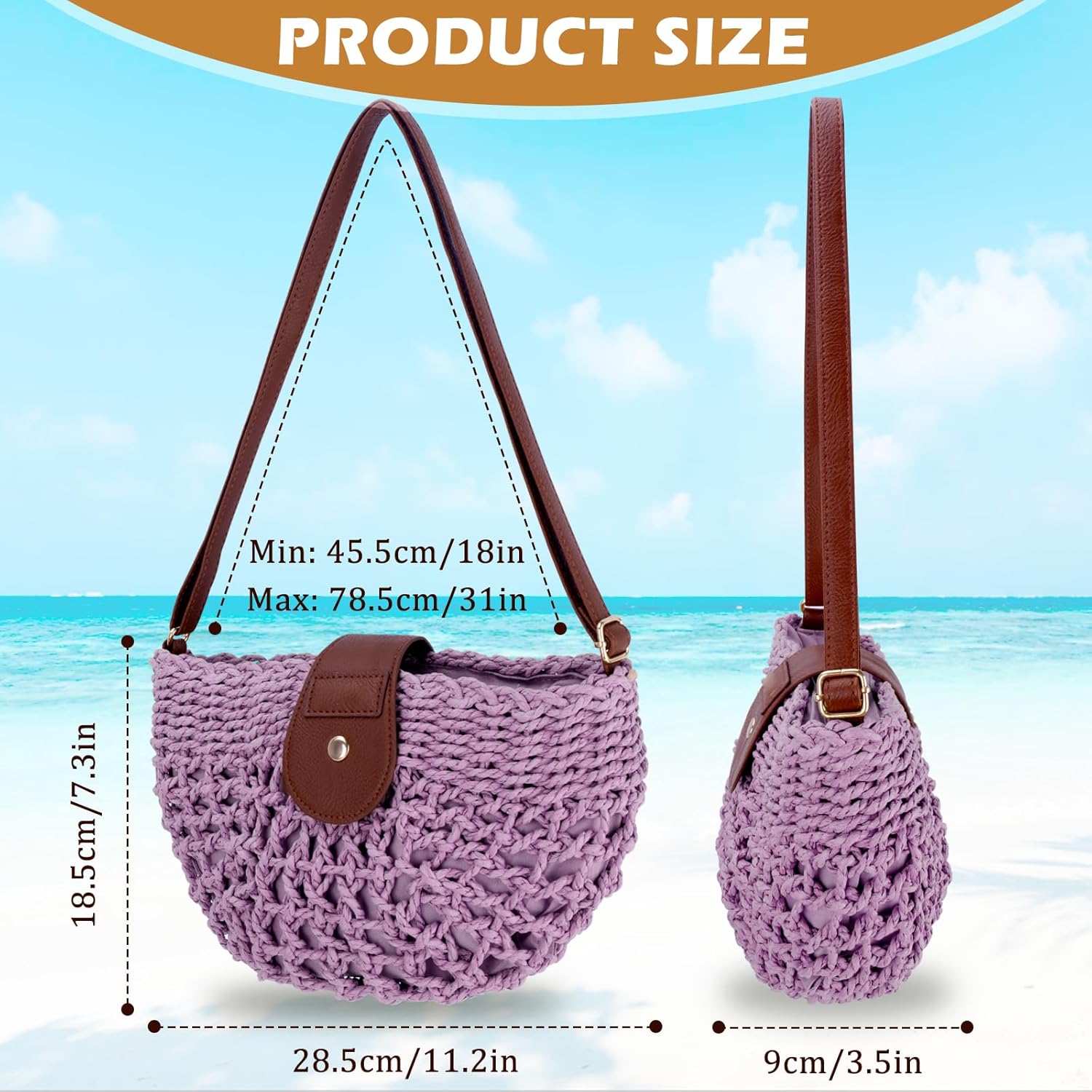 Detalle de juctshee Woven Crossbody Bag for Women – Compact, Lightweight Taupe Boho Shoulder Bag