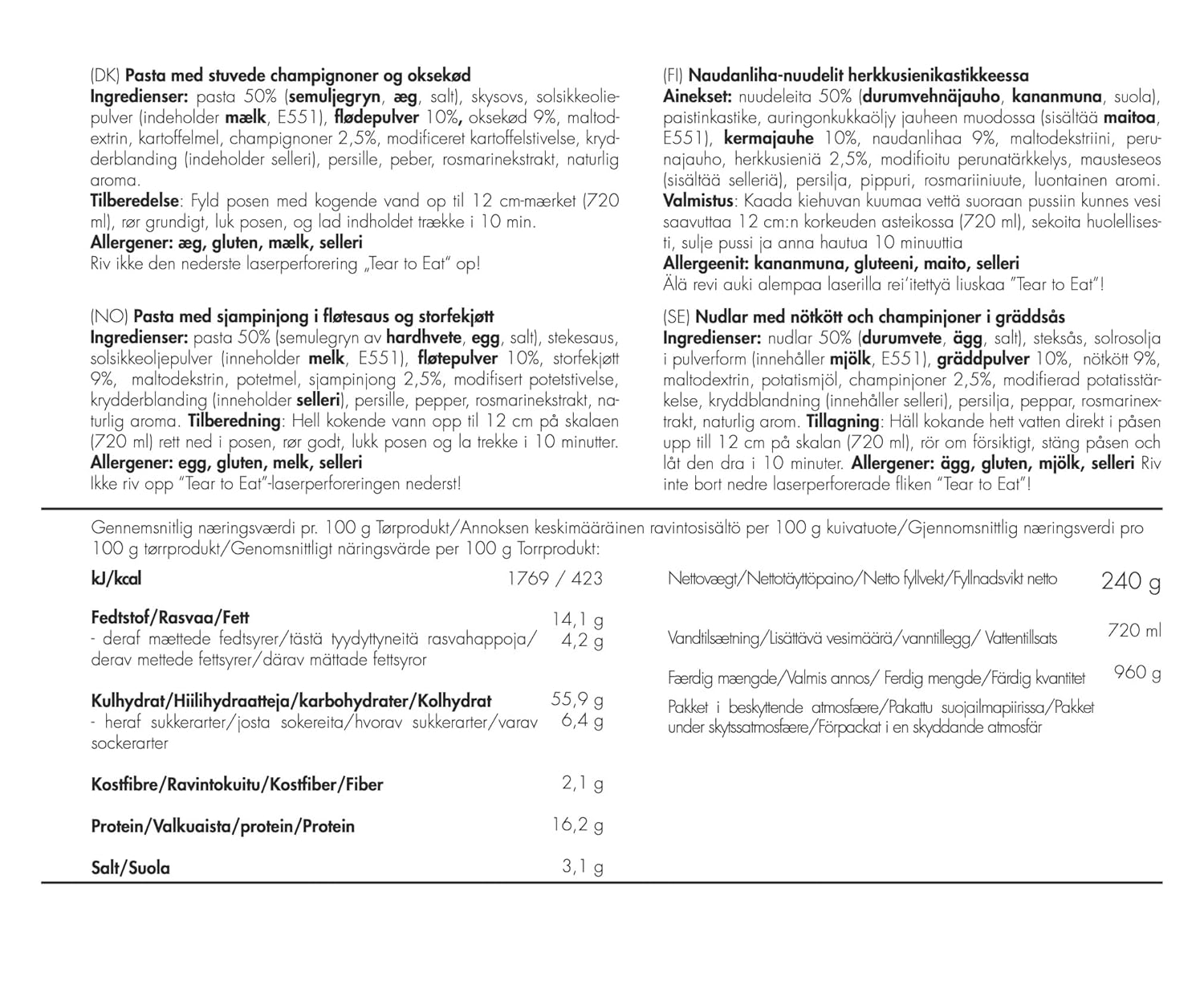 Thumbnail 4 de Trek’n Eat Nudeln in Rahmchampignon mit Rind – gefriergetrocknete Outdoor-Mahlzeit im wiederverschließbaren Beutel