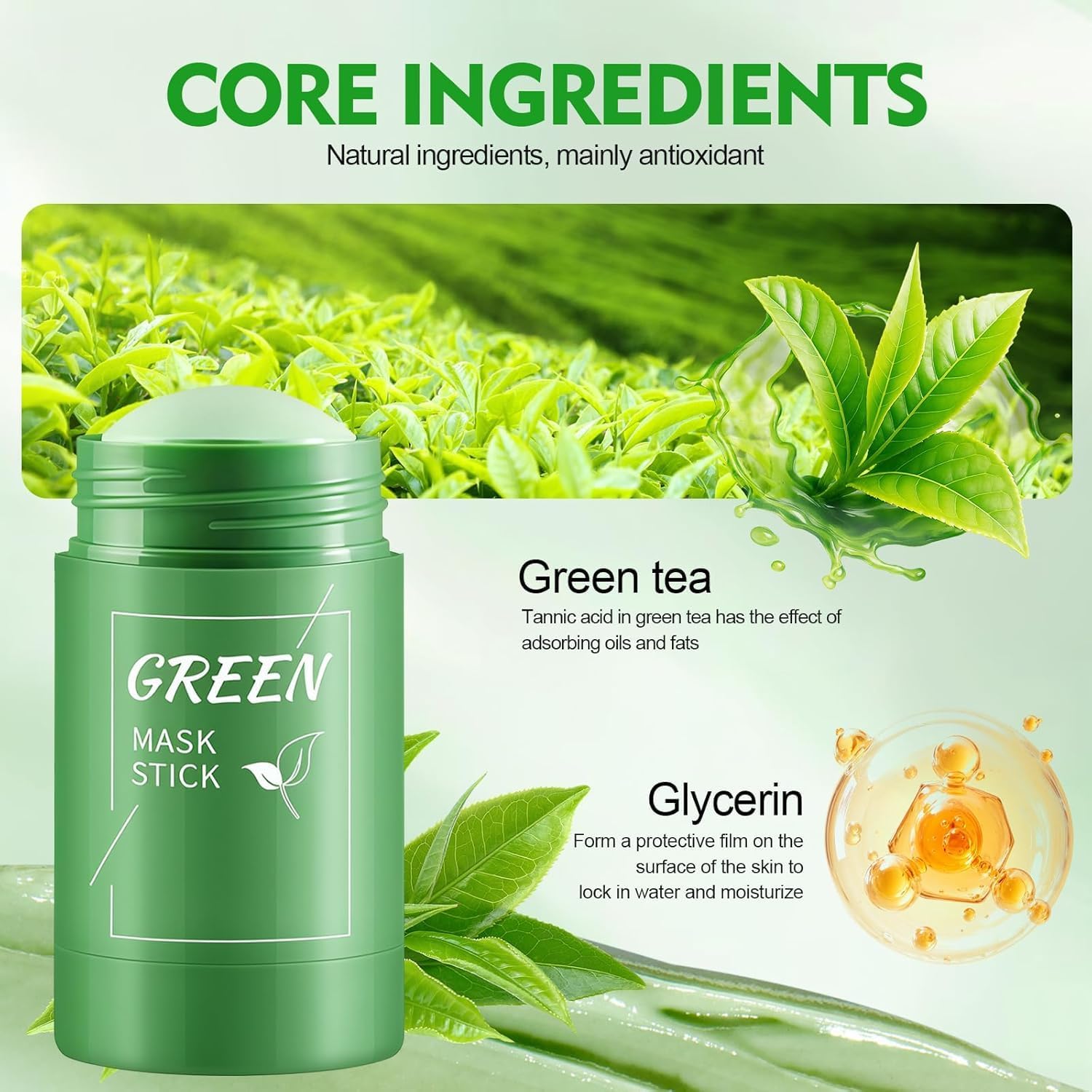 Thumbnail 2 de 2 Pezzi Maschere Viso al Tè Verde in Stick – Pulizia Profonda, Controllo Olio e Idratazione