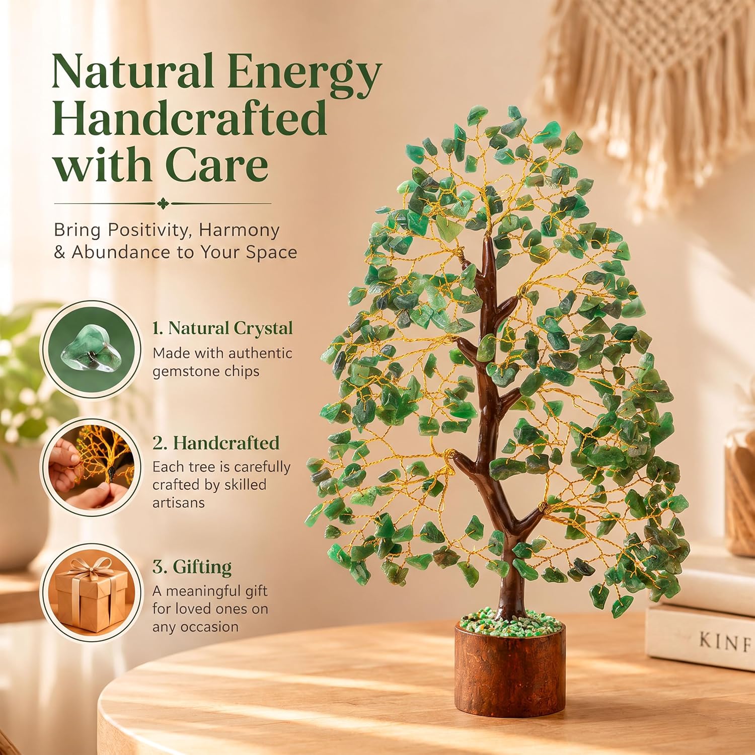 Detalle de Crocon CTR032a Green Aventurine Crystal Tree with Golden Wire