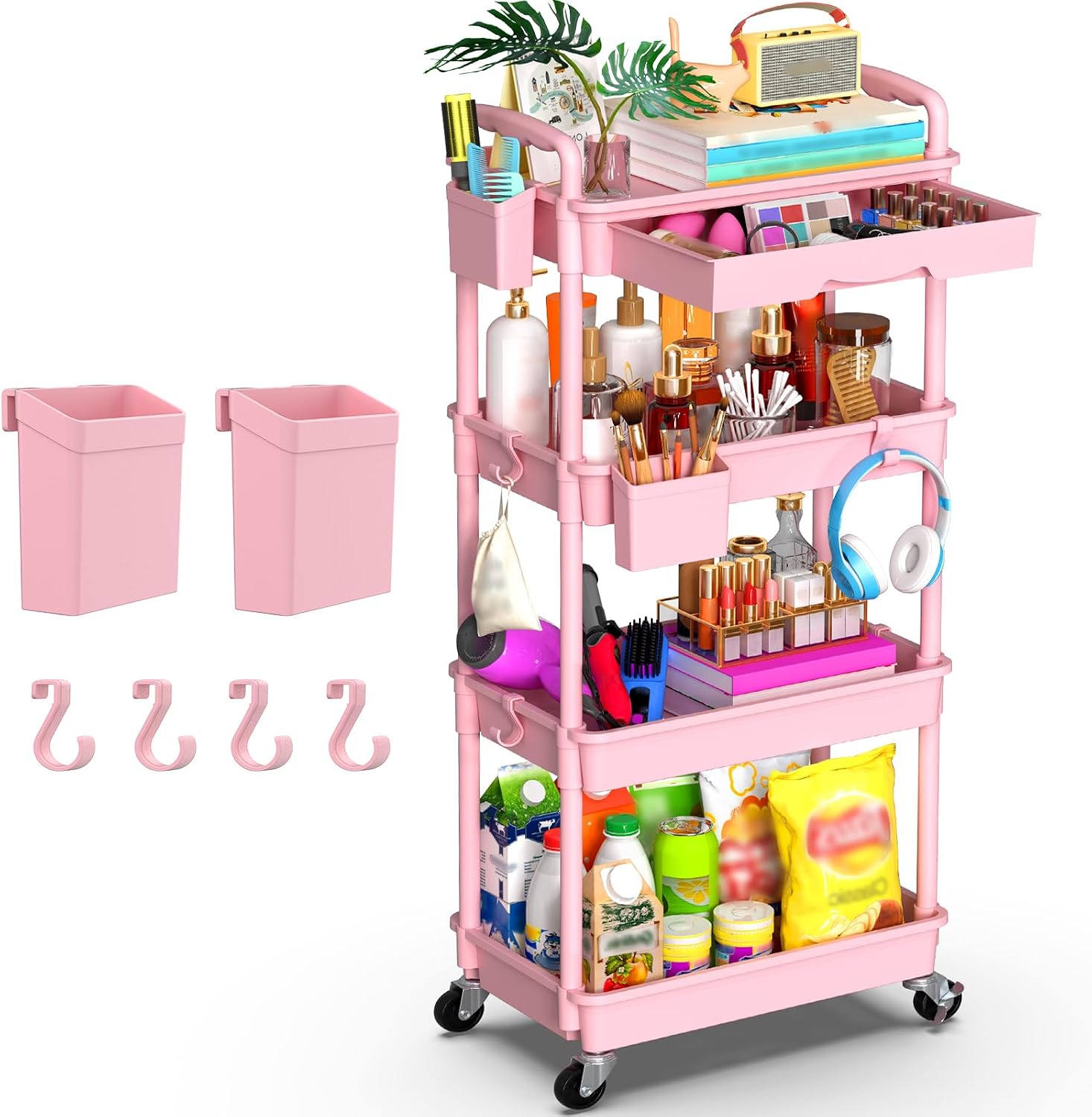 Detalle de Goovilla 4-Tier Rolling Utility Cart with Drawer ๐