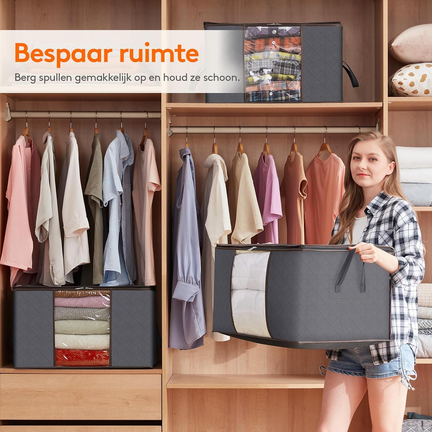 Thumbnail 6 de Lifewit 3 x 90L opbergtassen voor kleding, opvouwbaar met kijkvenster