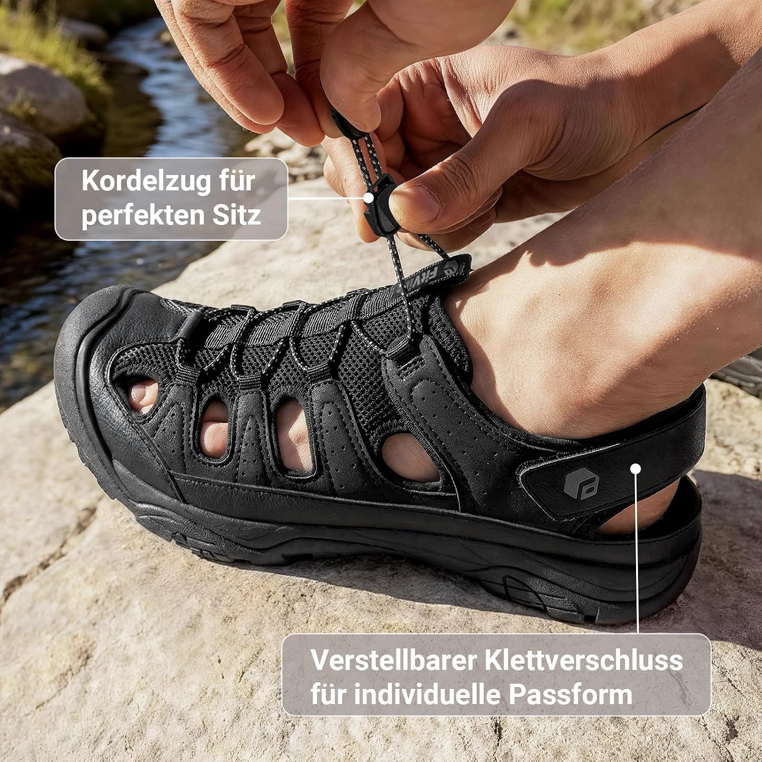 Detalle 2 de FitVille Weite Sandalen Herren – Sommerschuhe für breitere Füße mit Klettverschluss