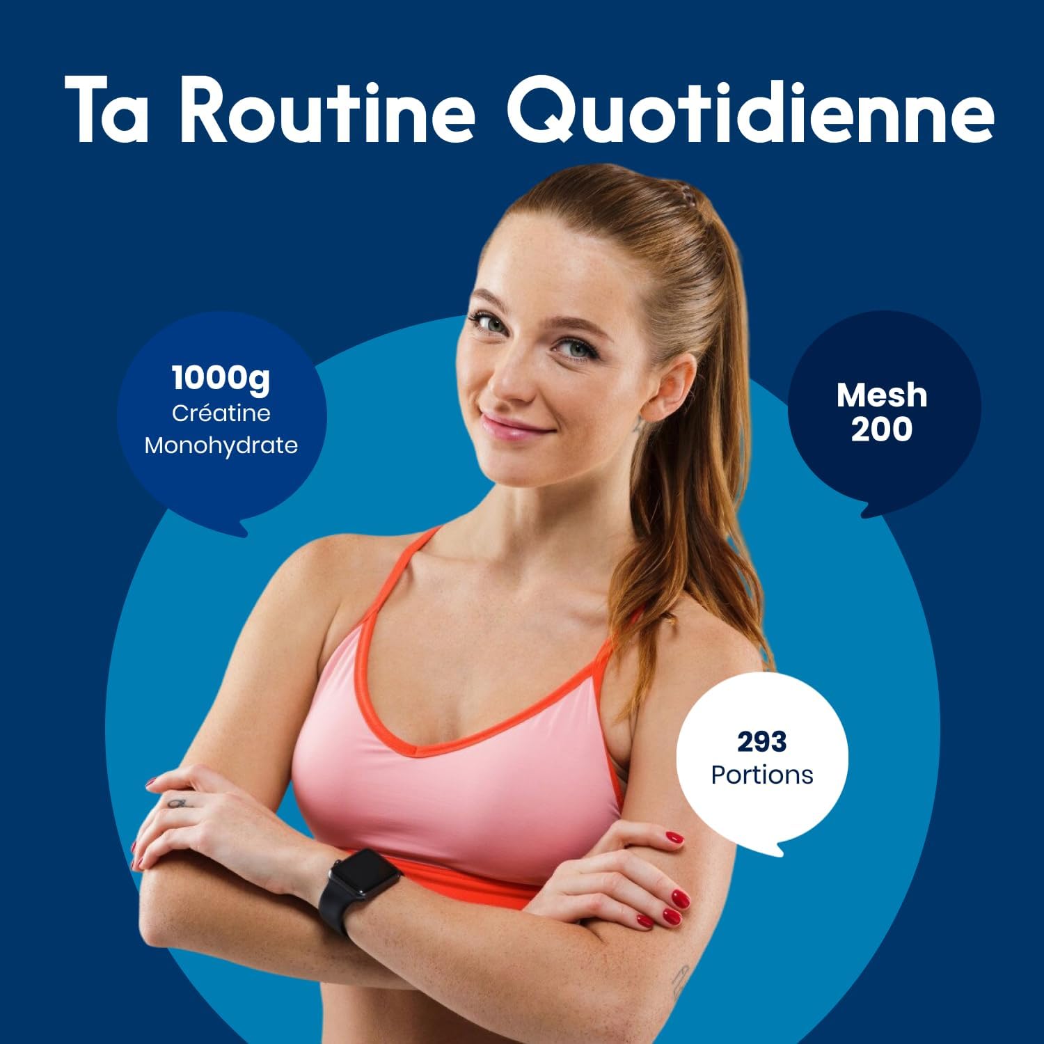 Detalle de Créatine Monohydrate Poudre 1000 g – Mesh 200, goût neutre, vegan – testée en laboratoire