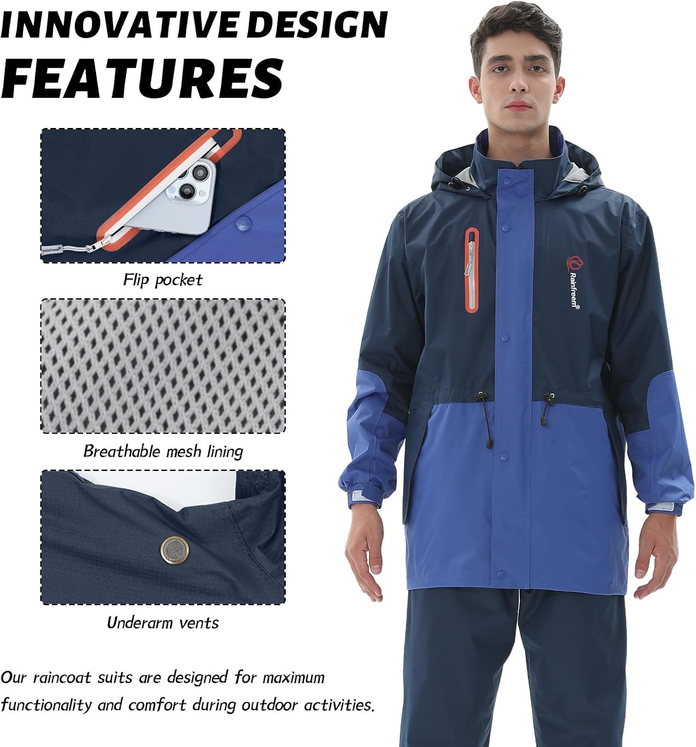 Detalle de Ynport Crefreak Combinaisons Imperméables pour Hommes – Salopette et Vêtement de Pluie Respirant