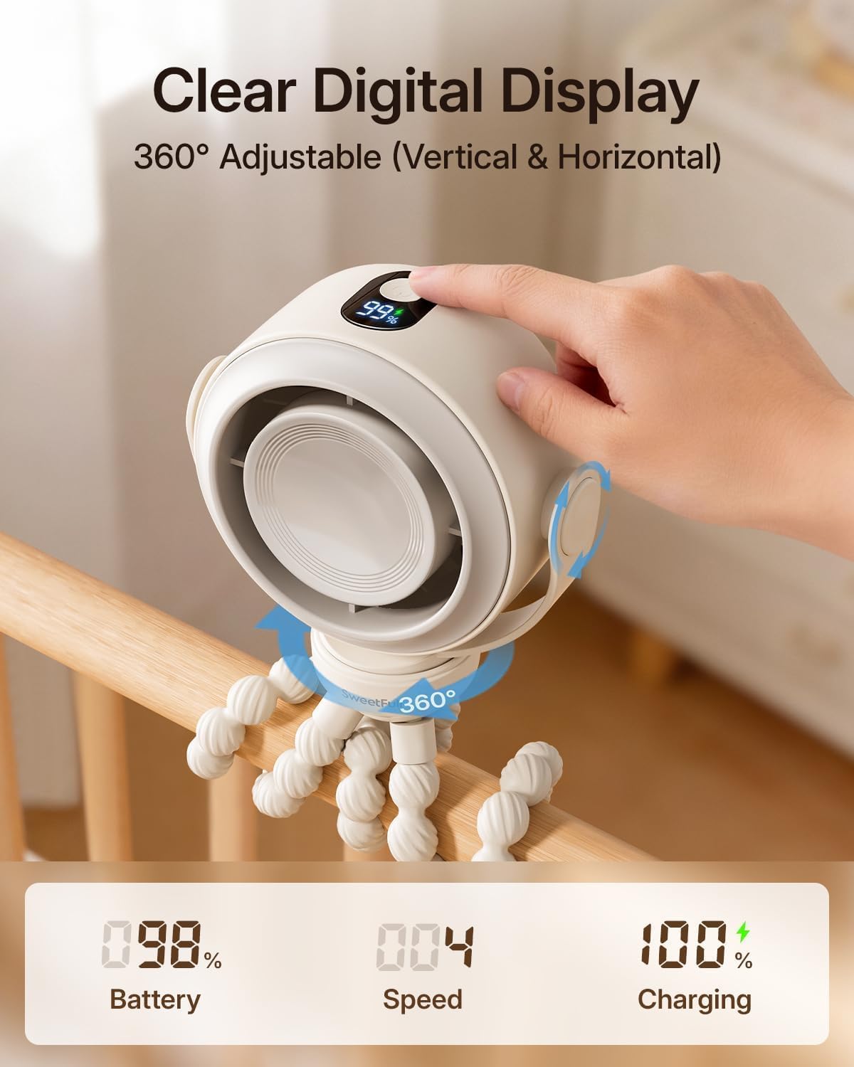 Thumbnail 4 de SWEETFULL Portable Pram Fan: Pinch-Proof, USB-C Rechargeable Mini Clip Fan