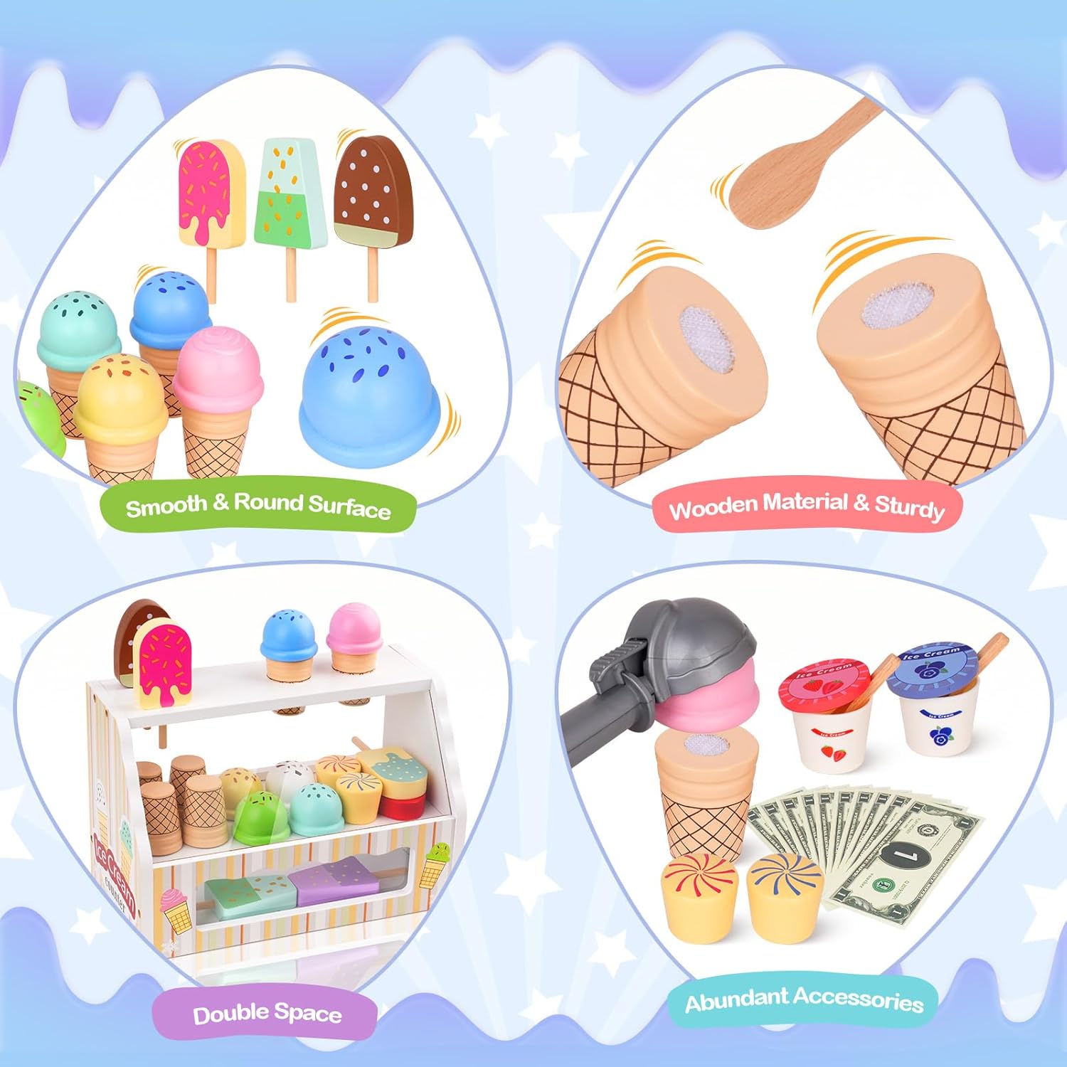 Detalle de Gelateria in legno JOYSINTOY: set cucina giocattolo per bambini dai 3 anni