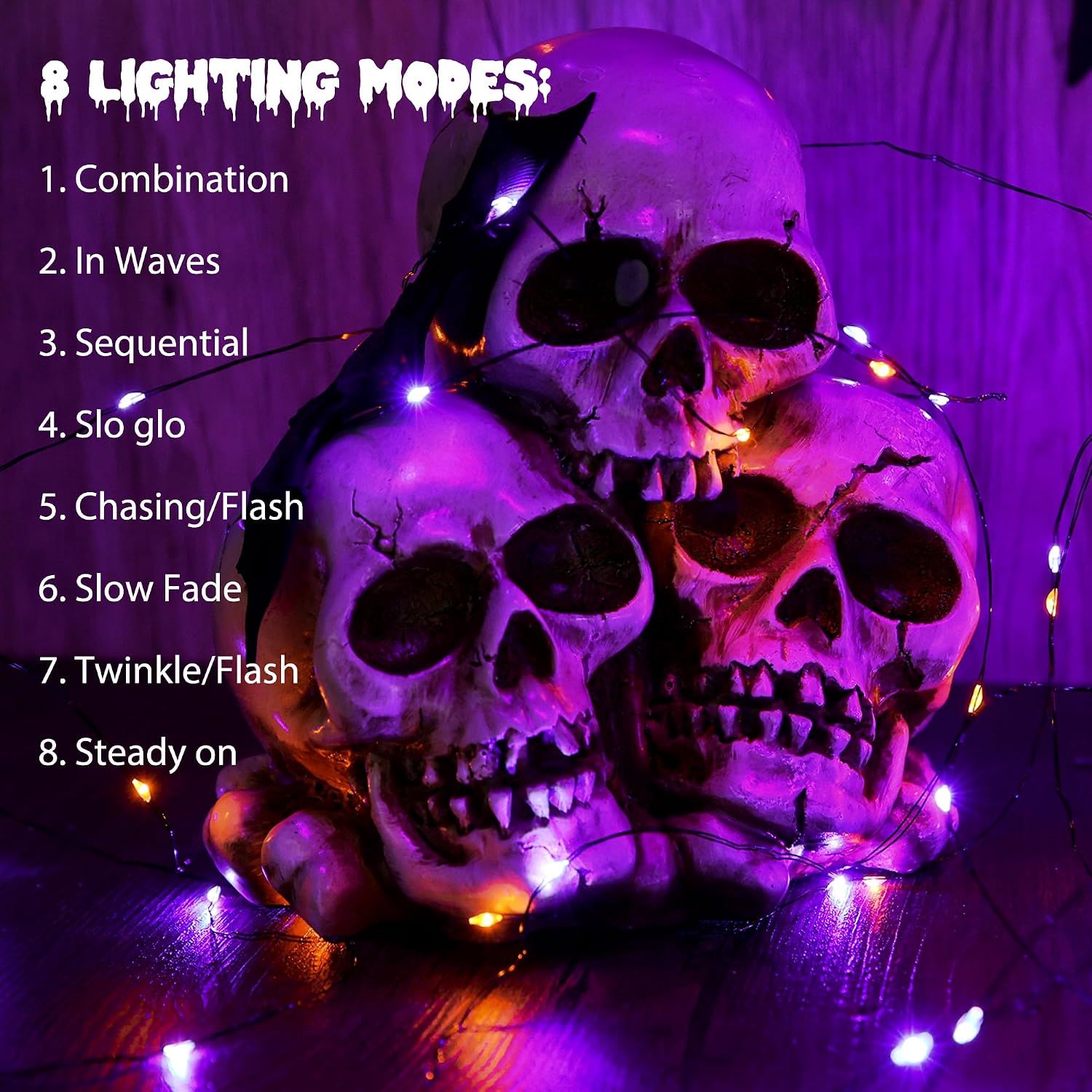 Detalle de Lomotech Orange & Purple Solar String Lights, 2-Pack, 200 LEDs, 8 Modes